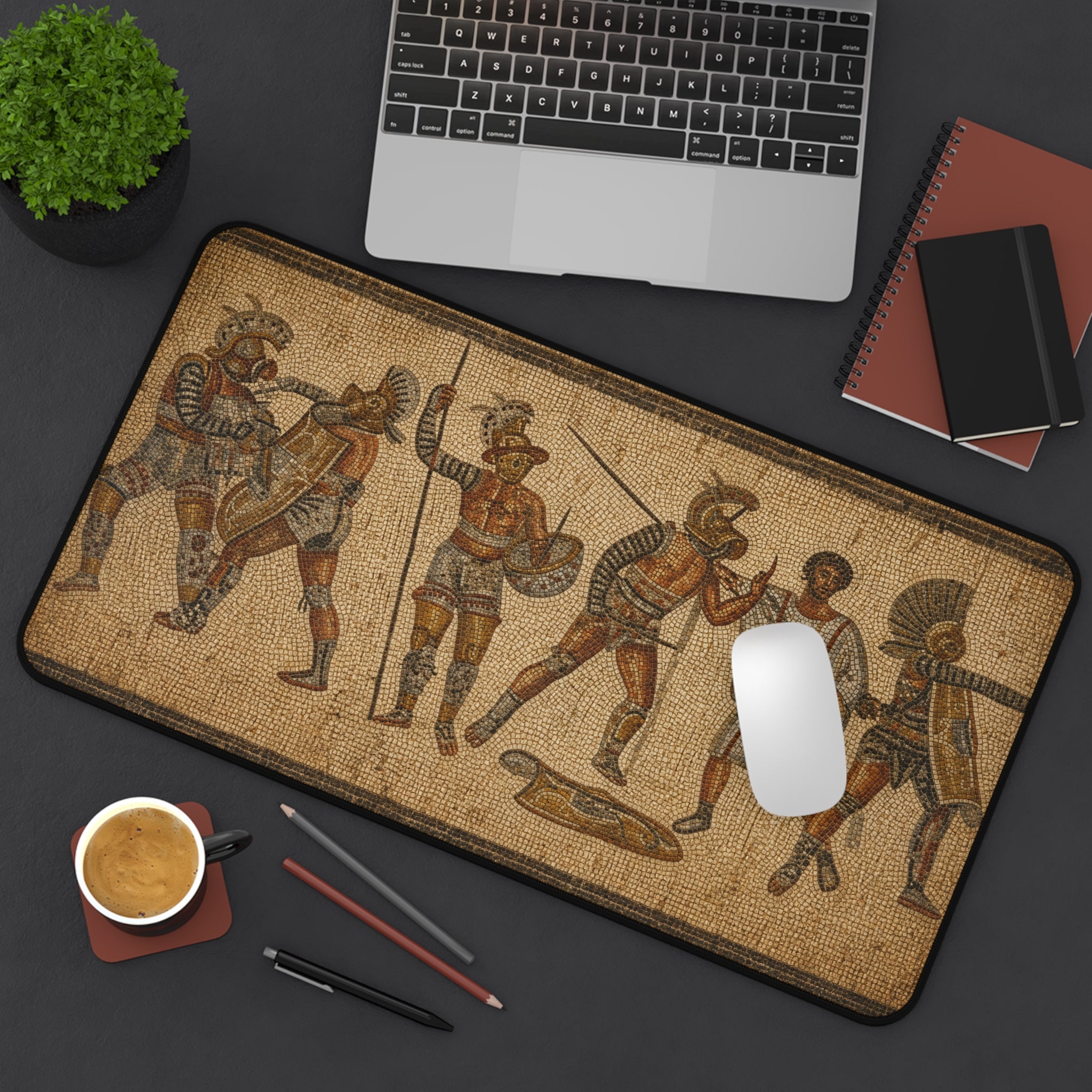Roman Gladiator Mosaic Desk Mat, Ancient History Mouse Pad, Classical Warrior Gaming Mat, Museum Style Office Decor, History Lover Gift