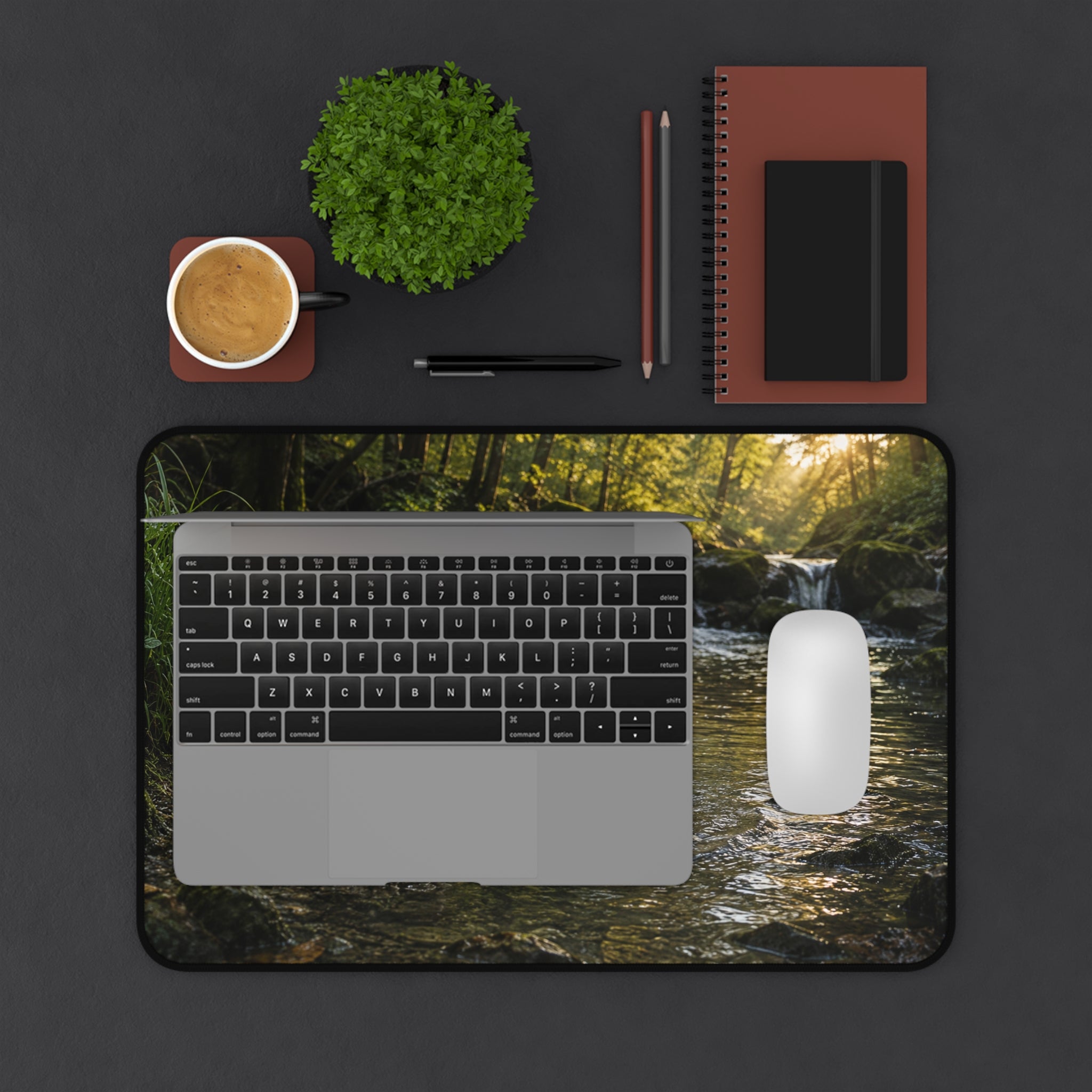 Forest Stream Leopard Desk Mat | Scenic Wildlife Mouse Pad