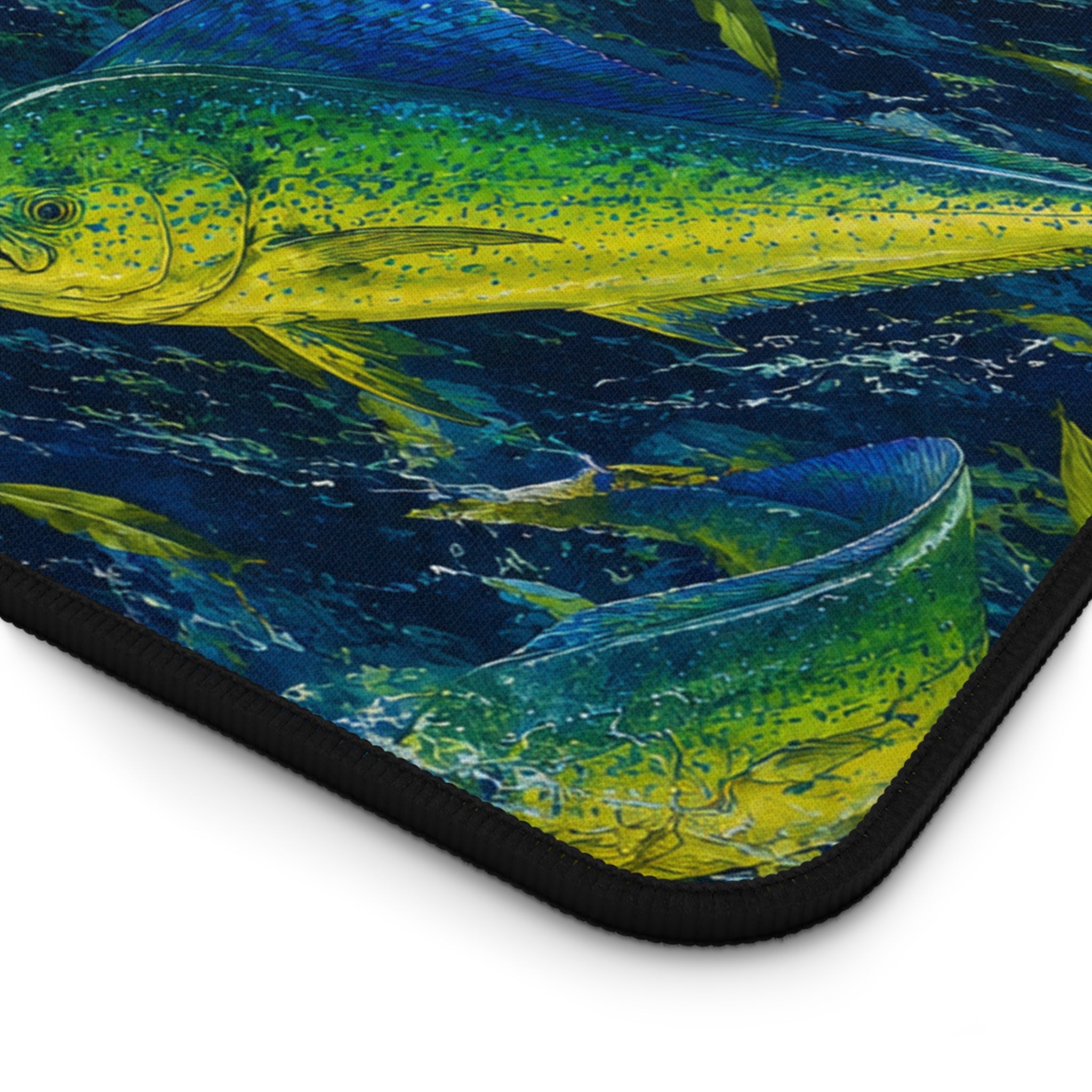 Mahi Mahi Madness Desk Mat — Thick Stitched Edge Gaming Desk Mat with Original Artwork