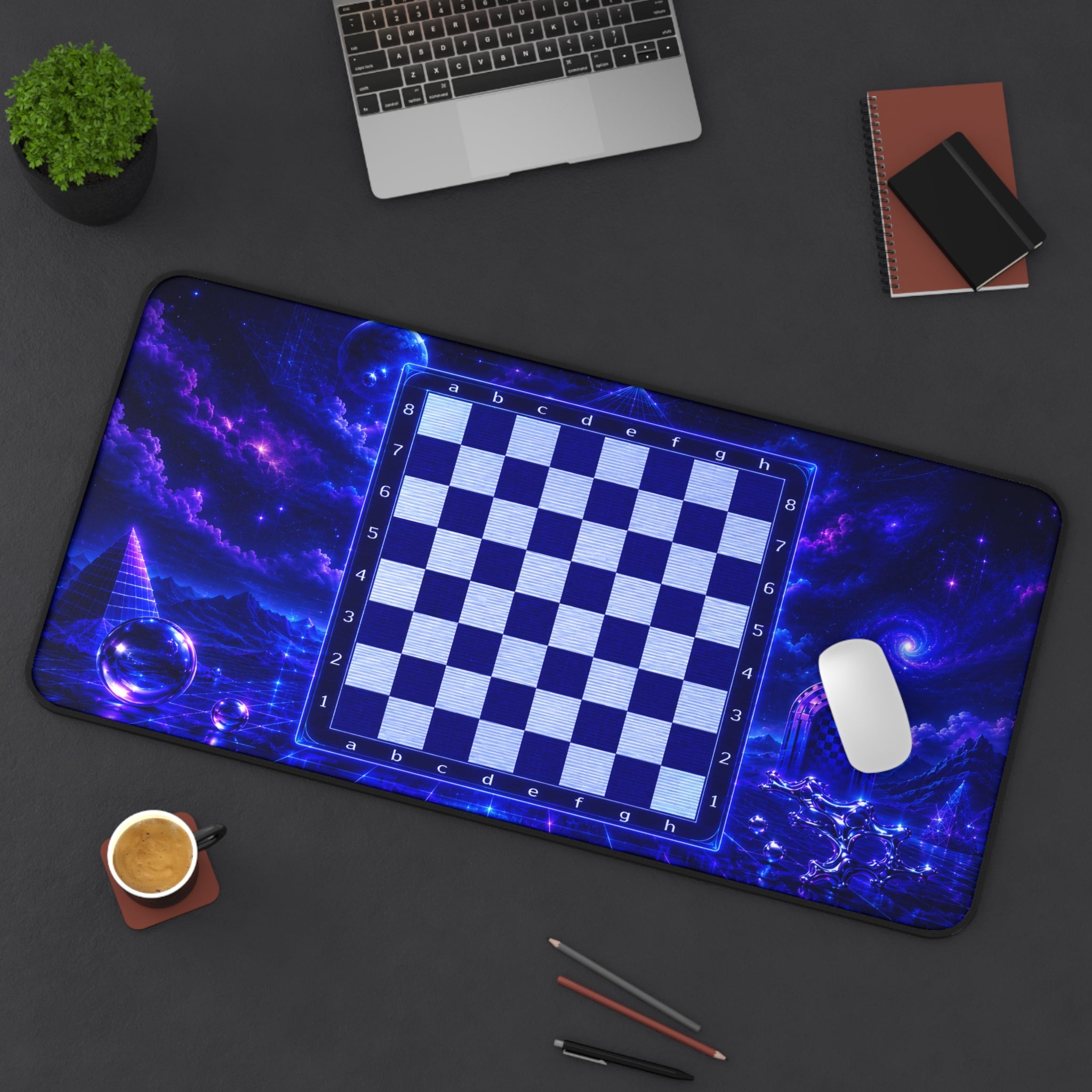 Galactic Chess Board Desk Mat | Blue Space Chessboard Mousepad