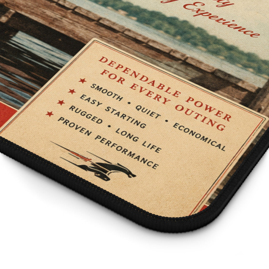 Vintage Johnson Sea-Horse Outboard Motor Desk Mat | 1940 Fishing Dock Art