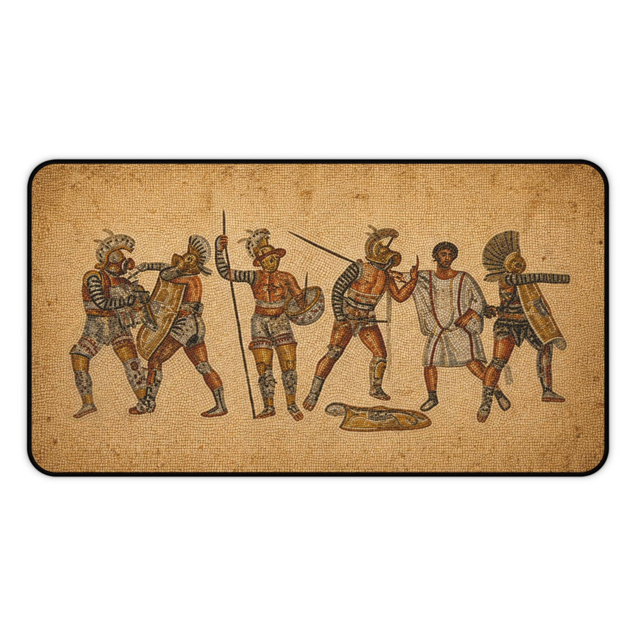 Roman Gladiator Mosaic Desk Mat, Ancient History Mouse Pad, Classical Warrior Gaming Mat, Museum Style Office Decor, History Lover Gift