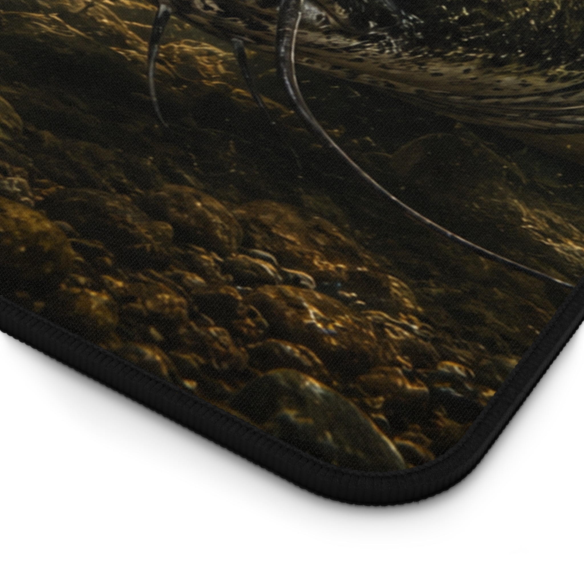 Dark Catfish Desk Mat — Thick Stitched Edge Gaming Desk Mat with Original Artwork