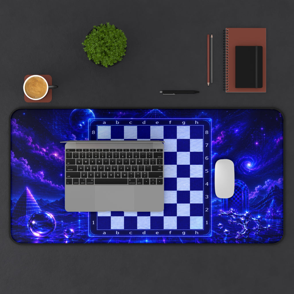 Galactic Chess Board Desk Mat | Blue Space Chessboard Mousepad