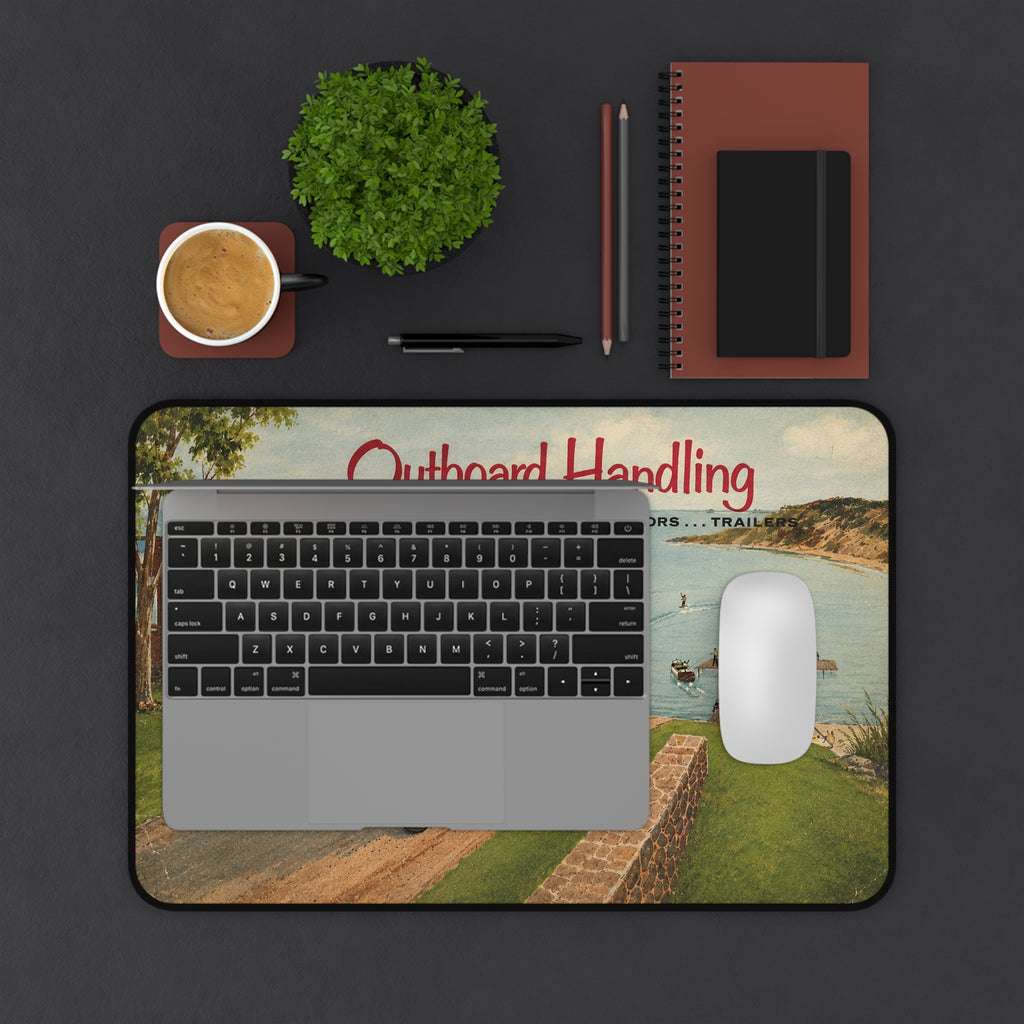 Vintage Outboard Handling Guide 1950s Desk Mat - Thick Stiched Edge Desk Mat