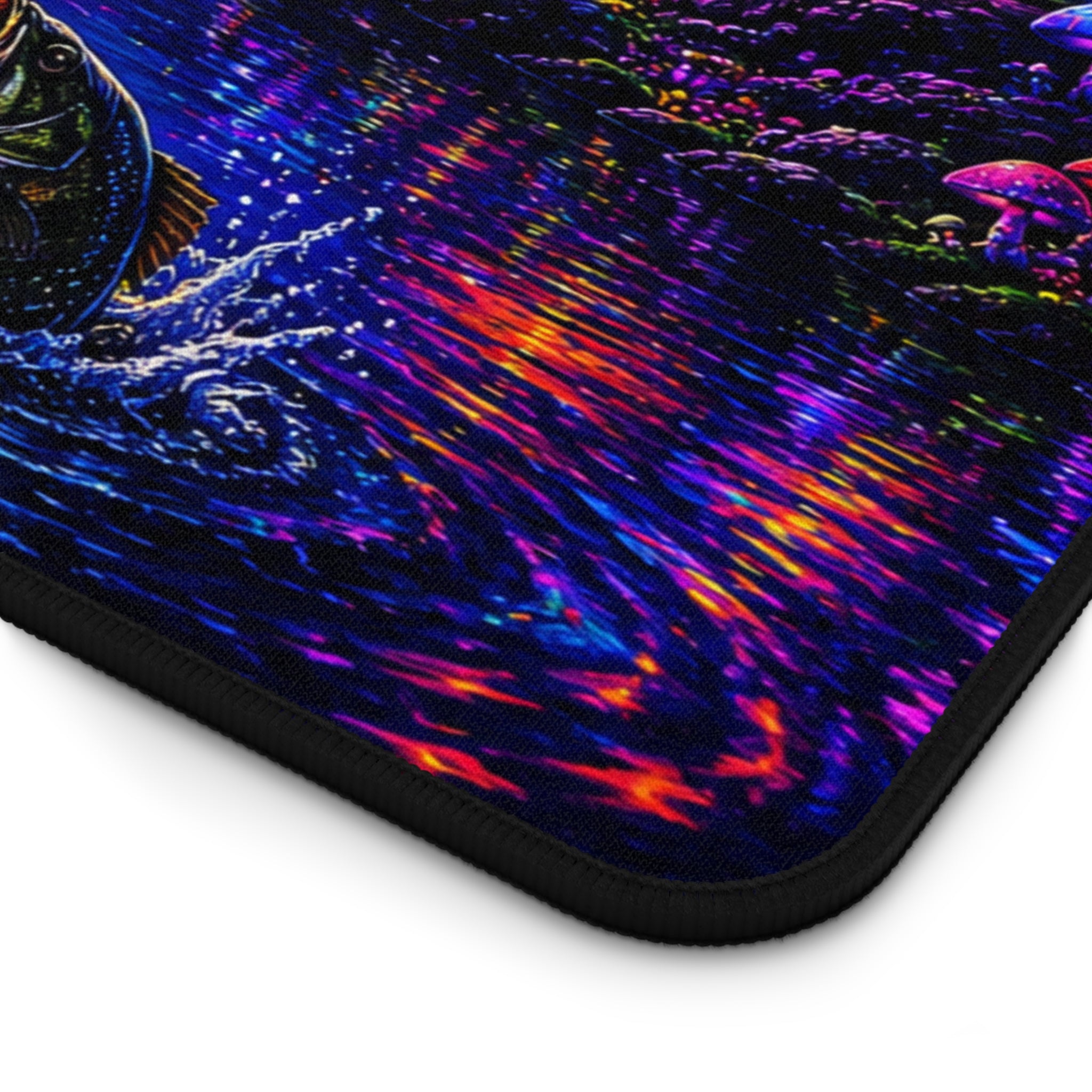 Psychedelic Night Fishing Desk Mat — Neon Mushroom Galaxy Mouse Pad