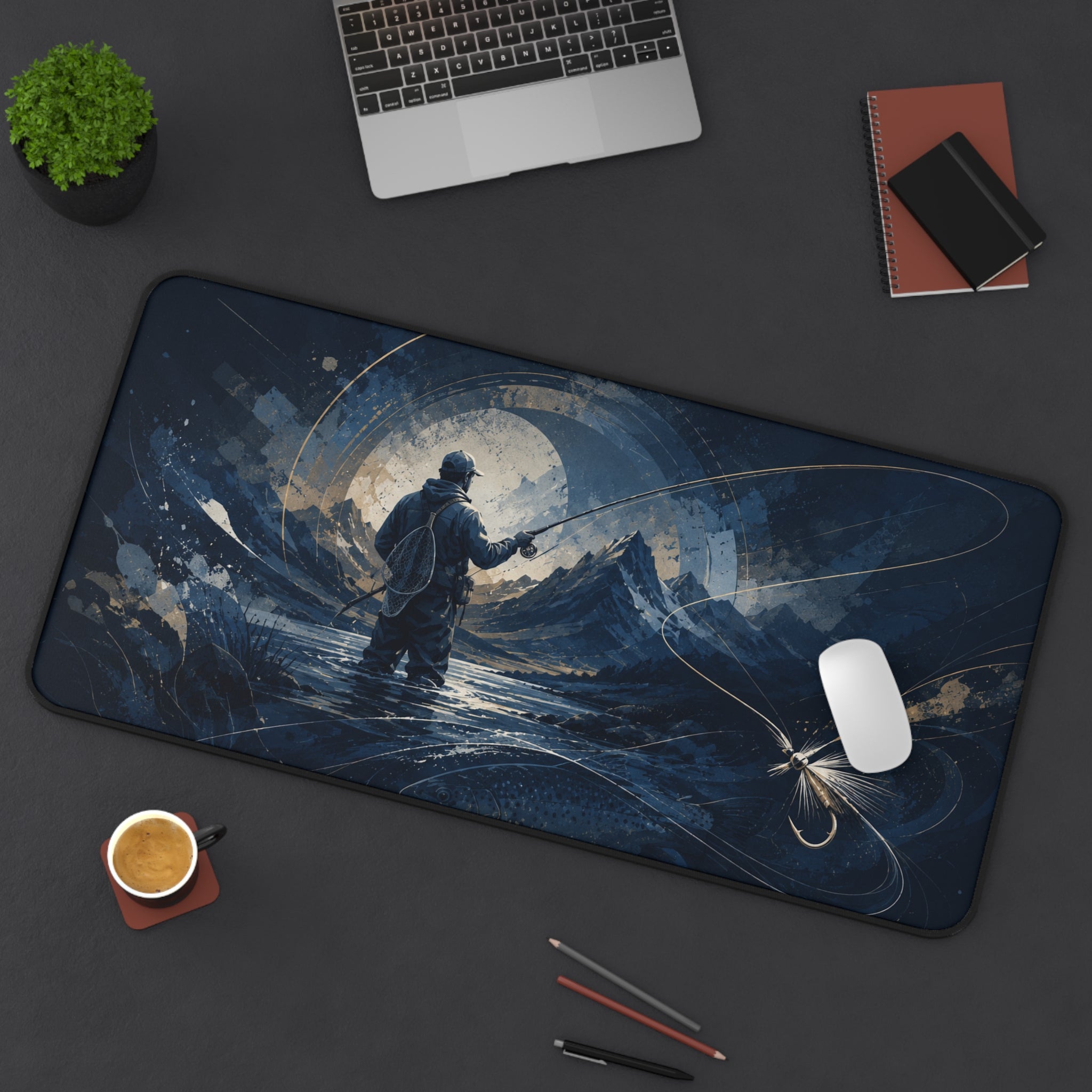 Fly Fishing Illustration Desk Mat | Fly Fishing Gift