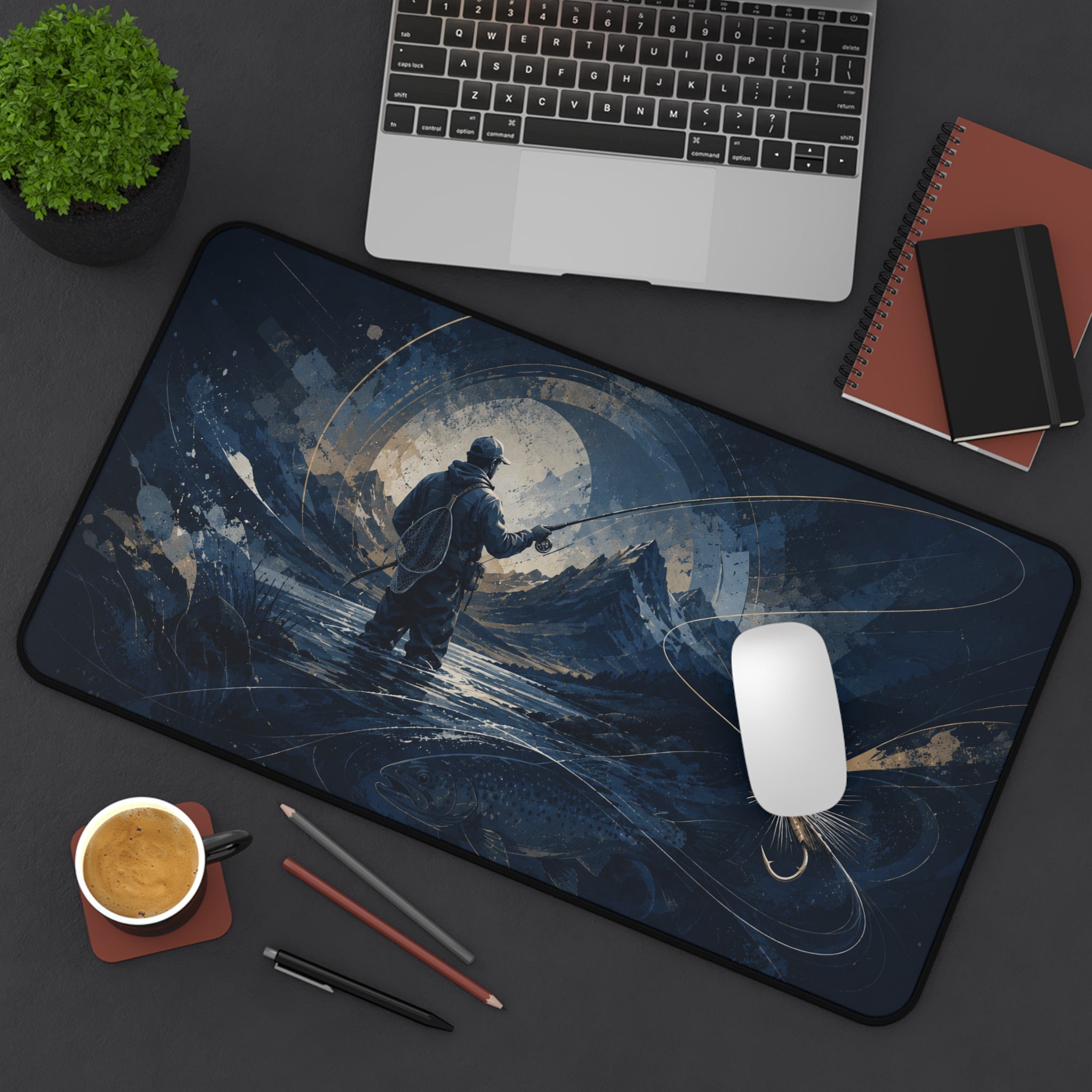 Fly Fishing Illustration Desk Mat | Fly Fishing Gift