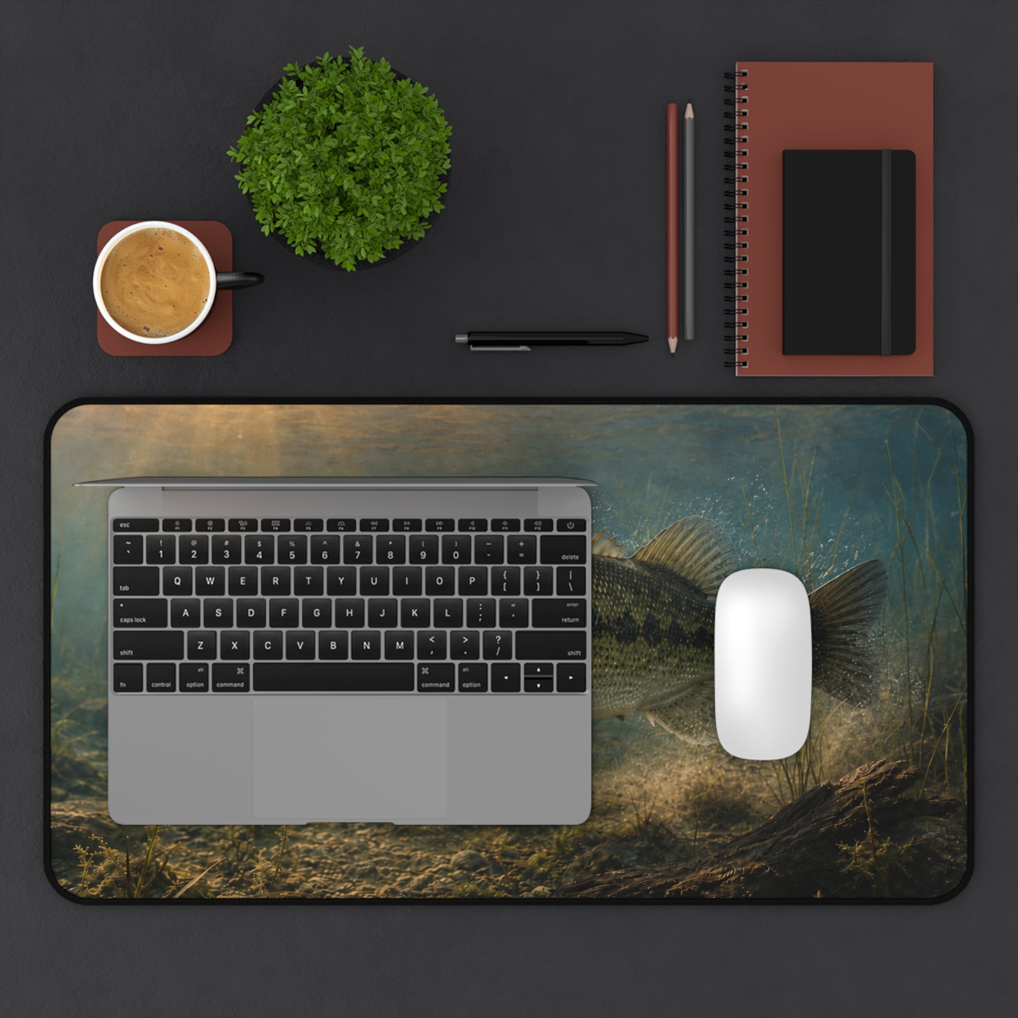 Largemouth Bass Underwater Scene Desk Mat | Fishing Lake Angler Mousepad