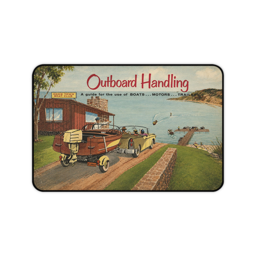 Vintage Outboard Handling Guide 1950s Desk Mat - Thick Stiched Edge Desk Mat