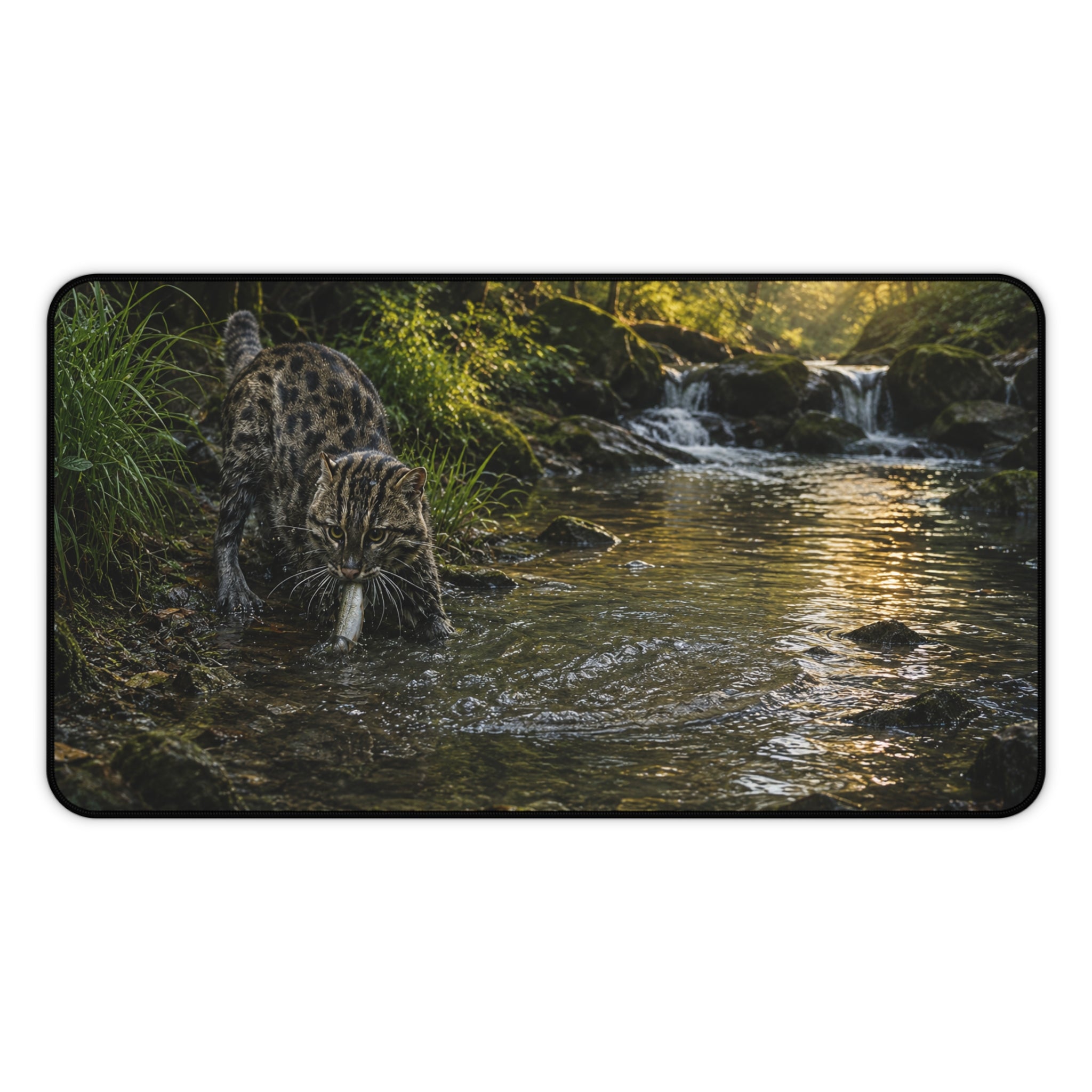 Forest Stream Leopard Desk Mat | Scenic Wildlife Mouse Pad