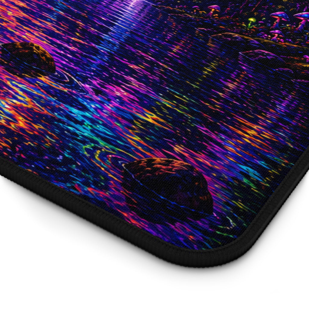 Psychedelic Nightscape Chimp Fishing Desk Mat | Cosmic Mushroom Lake