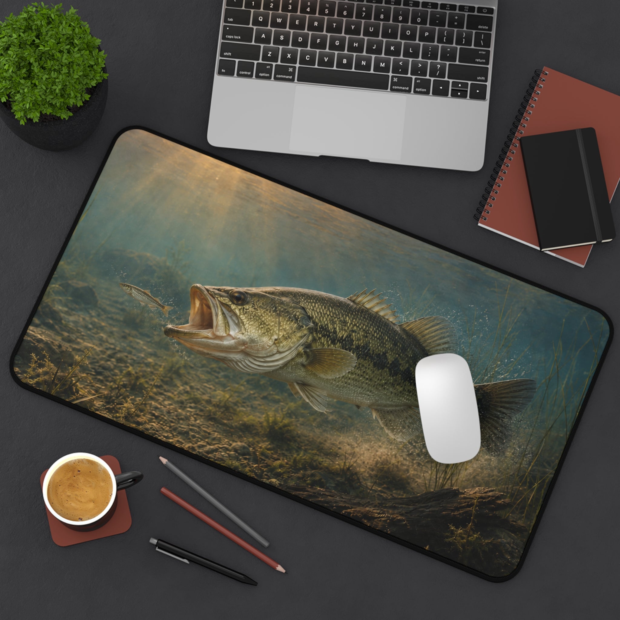 Largemouth Bass Underwater Scene Desk Mat | Fishing Lake Angler Mousepad
