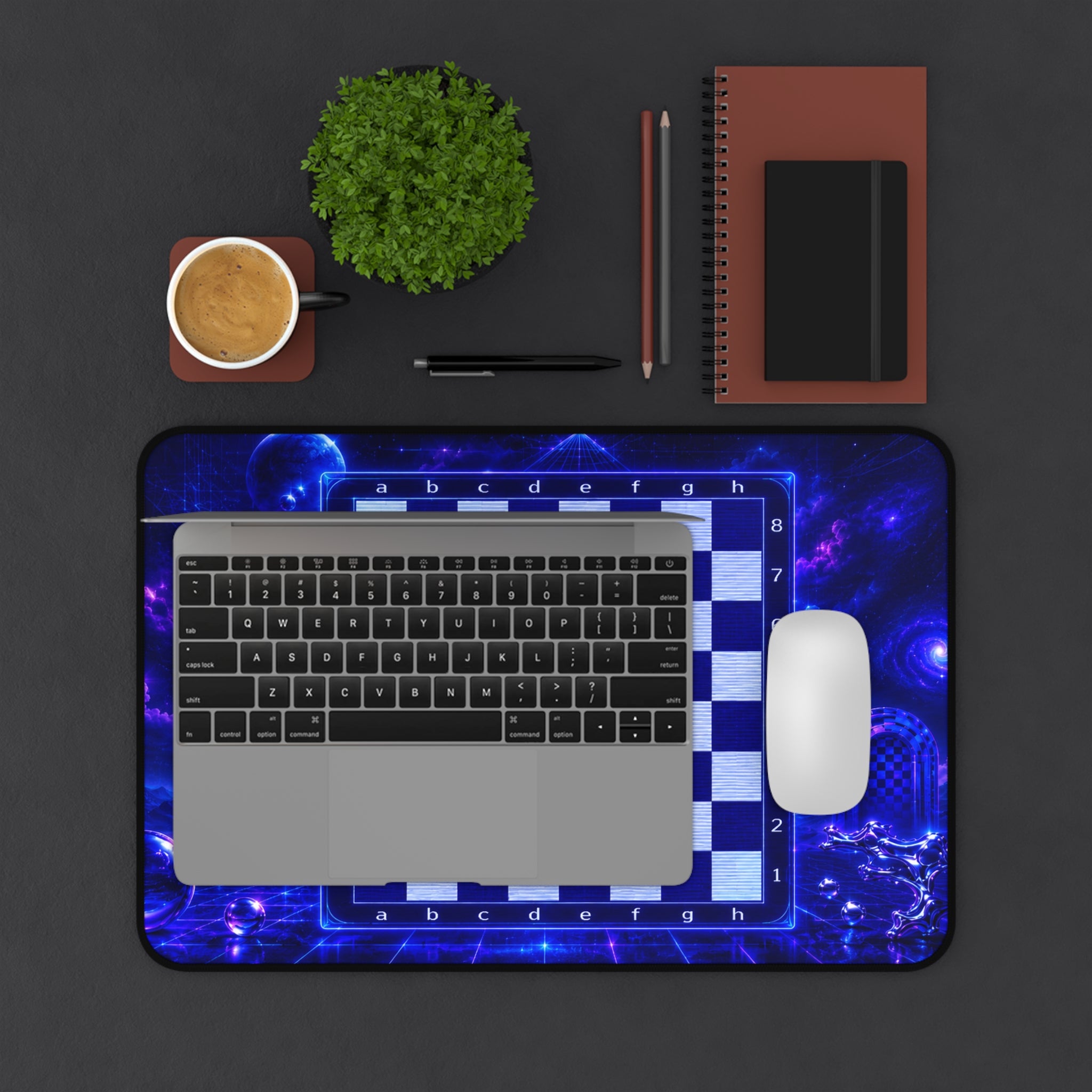 Galactic Chess Board Desk Mat | Blue Space Chessboard Mousepad