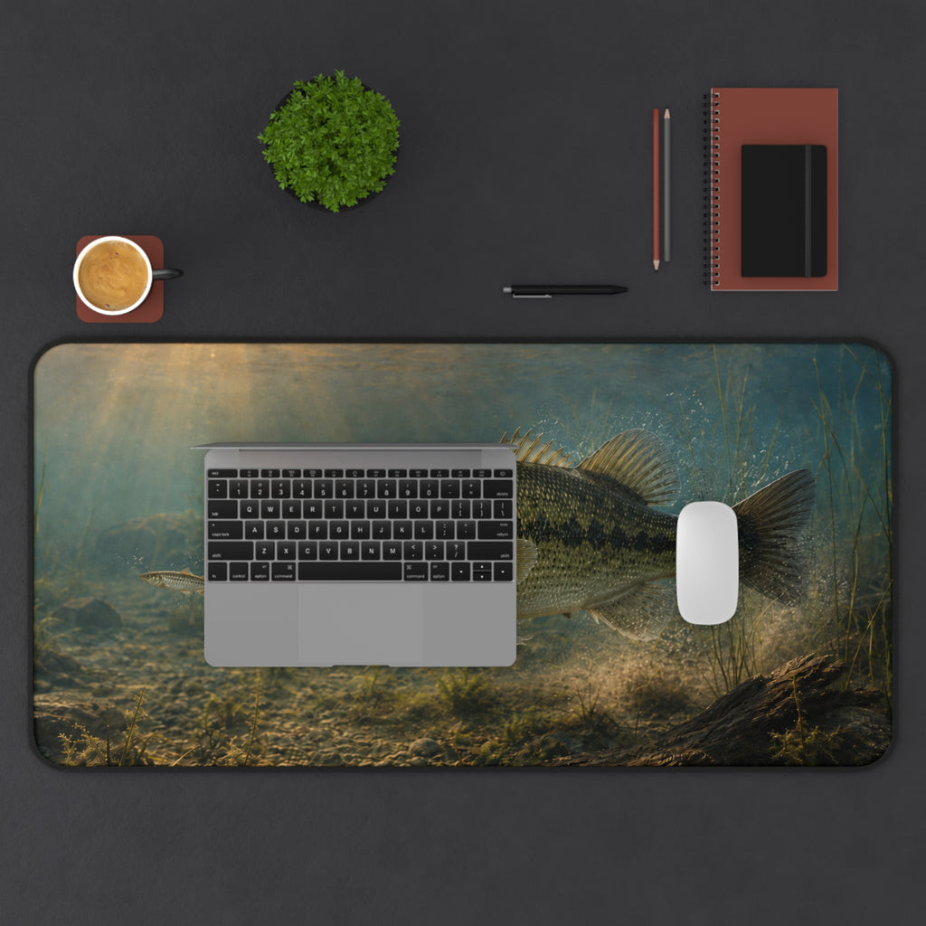 Largemouth Bass Underwater Scene Desk Mat | Fishing Lake Angler Mousepad