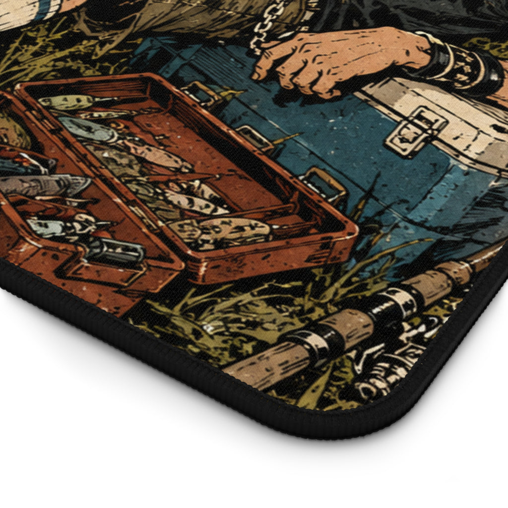 River Rats Fishing Desk Mat, Punk Anime Angler Mouse Pad, Rustic Outdoor River Scene, Fisherman Gift, Large Gaming Mouse Pad, Office Decor