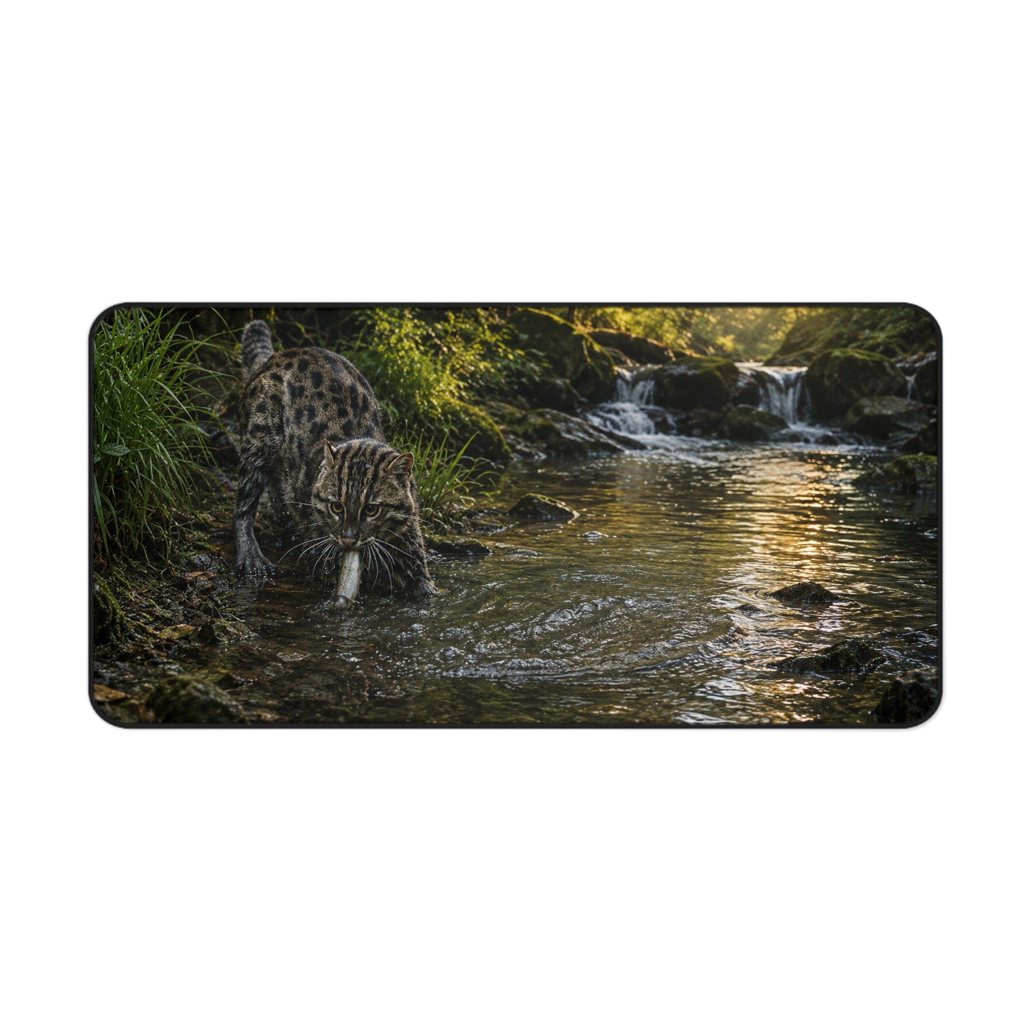 Forest Stream Leopard Desk Mat | Scenic Wildlife Mouse Pad