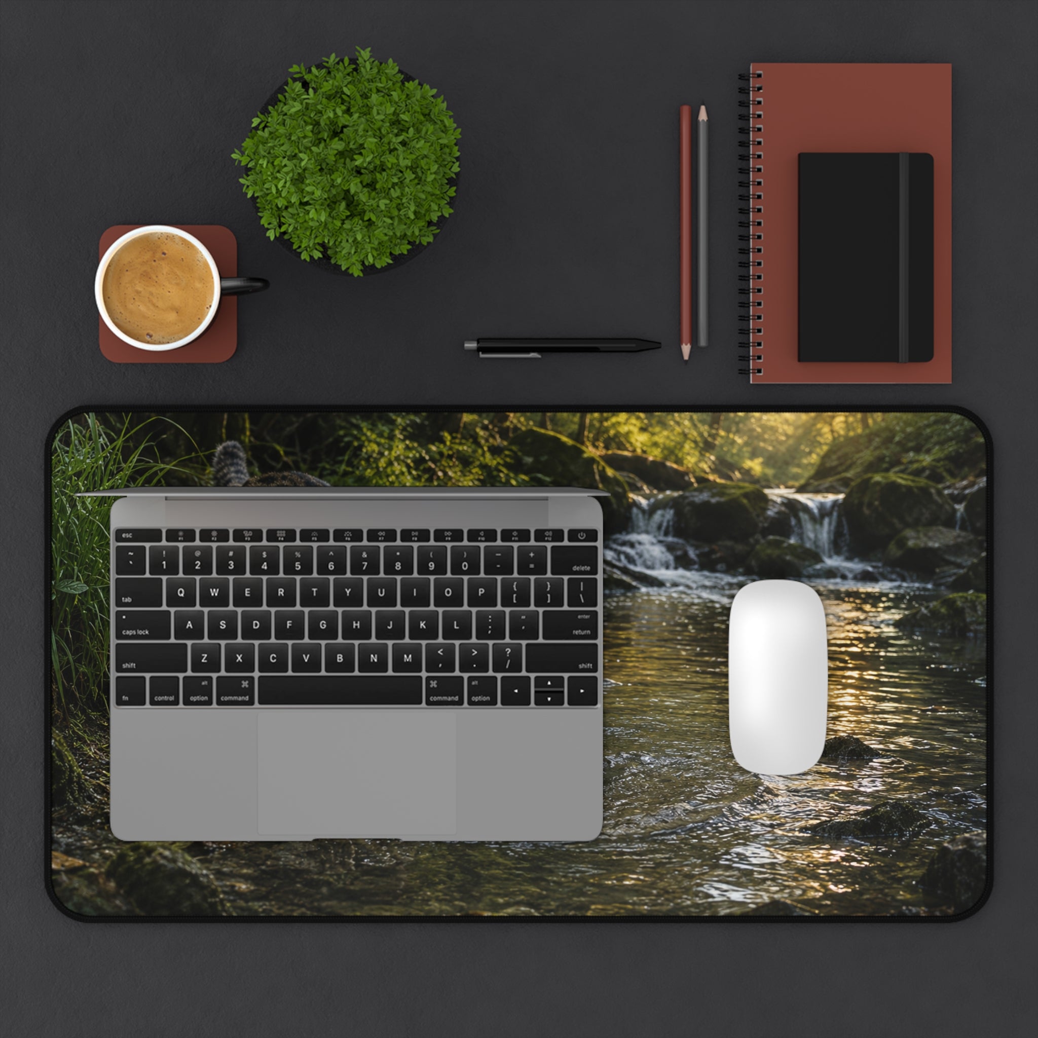 Forest Stream Leopard Desk Mat | Scenic Wildlife Mouse Pad