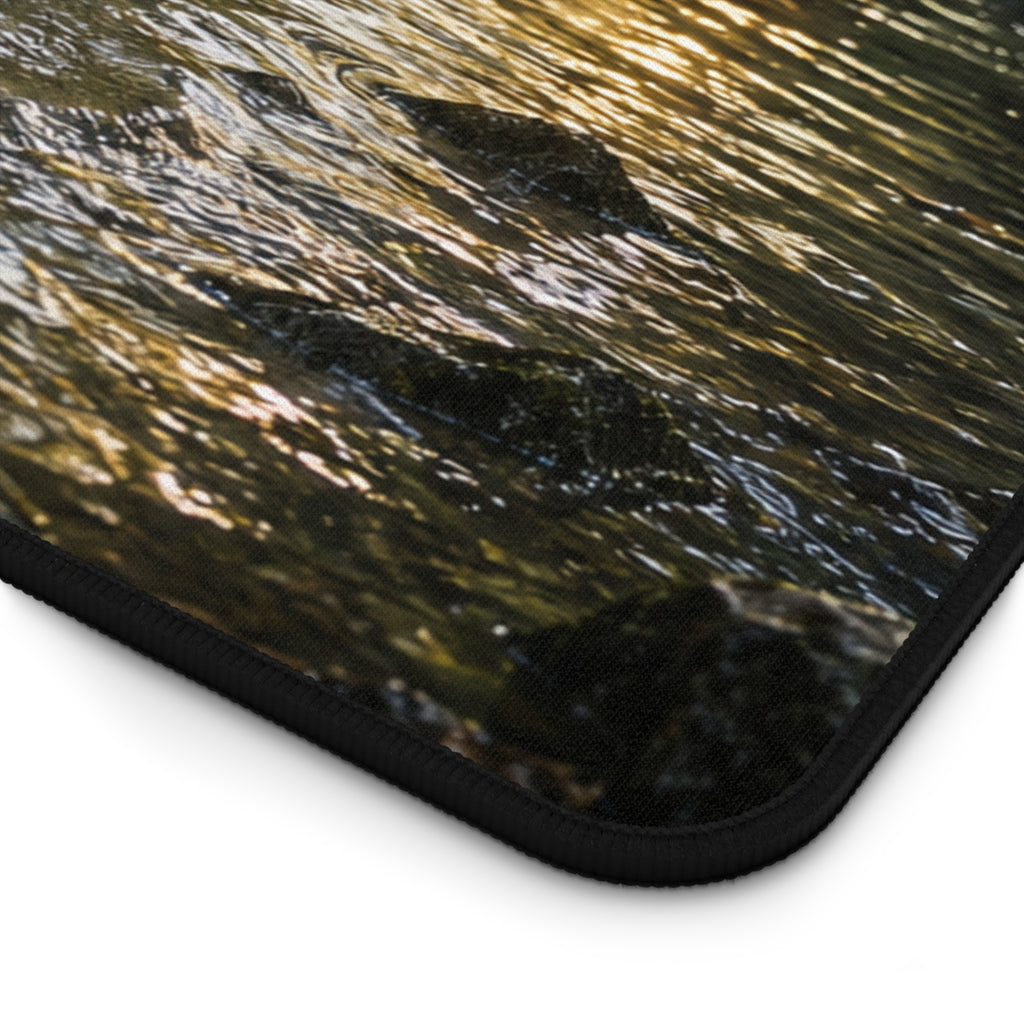 Forest Stream Leopard Desk Mat | Scenic Wildlife Mouse Pad