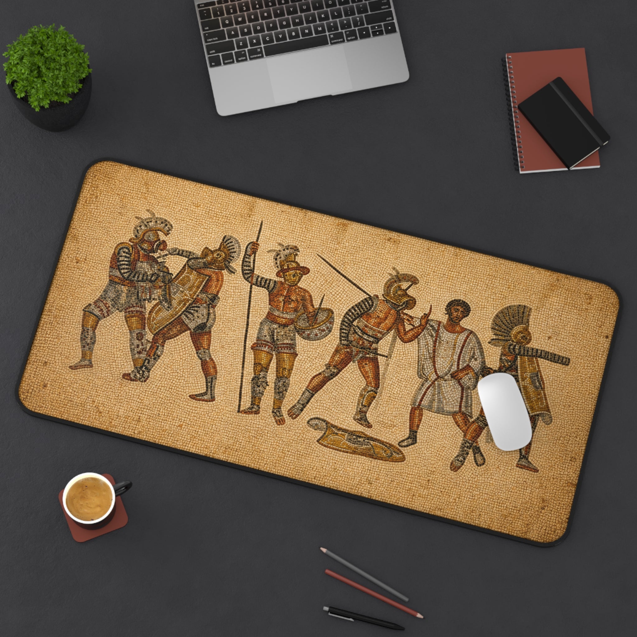 Roman Gladiator Mosaic Desk Mat, Ancient History Mouse Pad, Classical Warrior Gaming Mat, Museum Style Office Decor, History Lover Gift