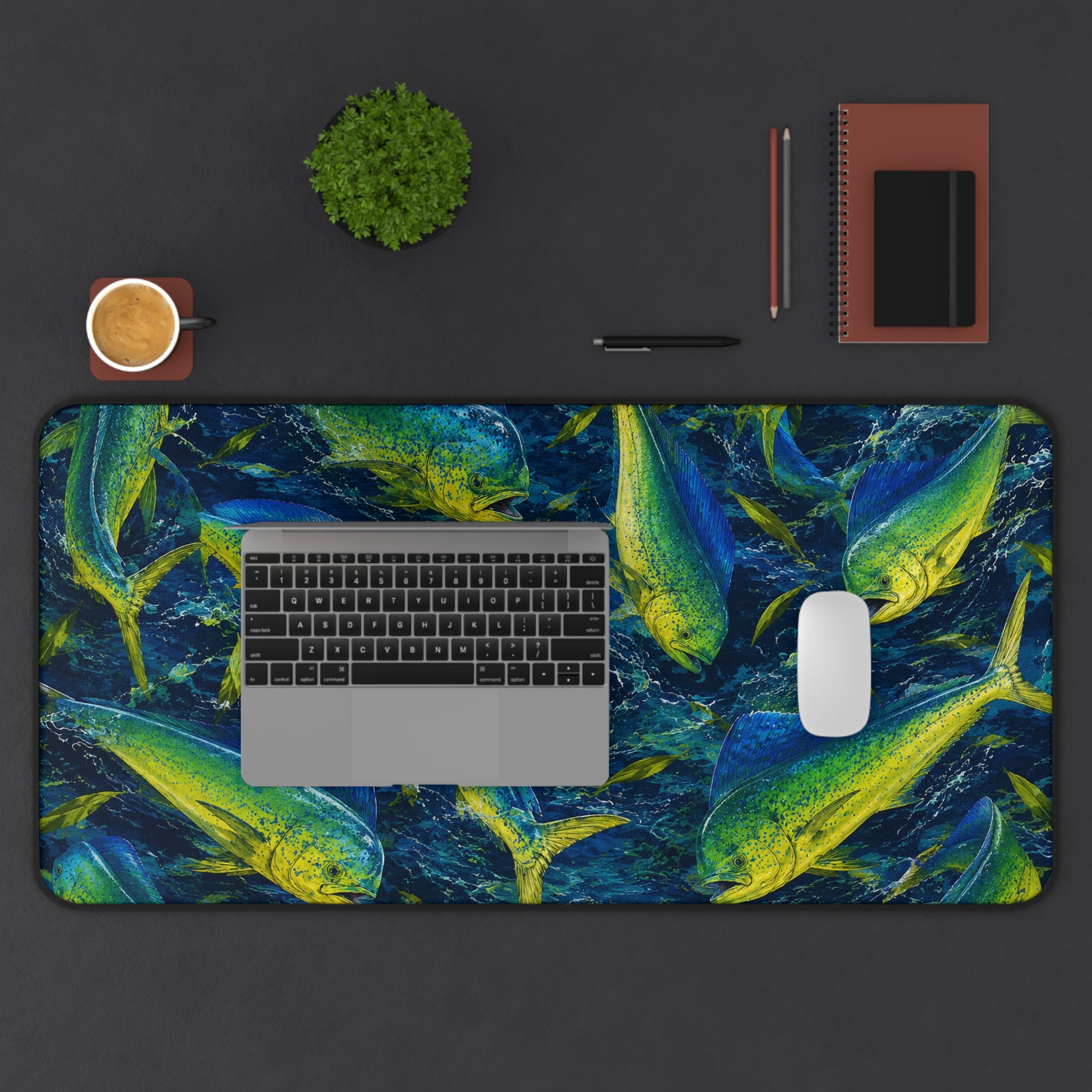 Mahi Mahi Madness Desk Mat — Thick Stitched Edge Gaming Desk Mat with Original Artwork