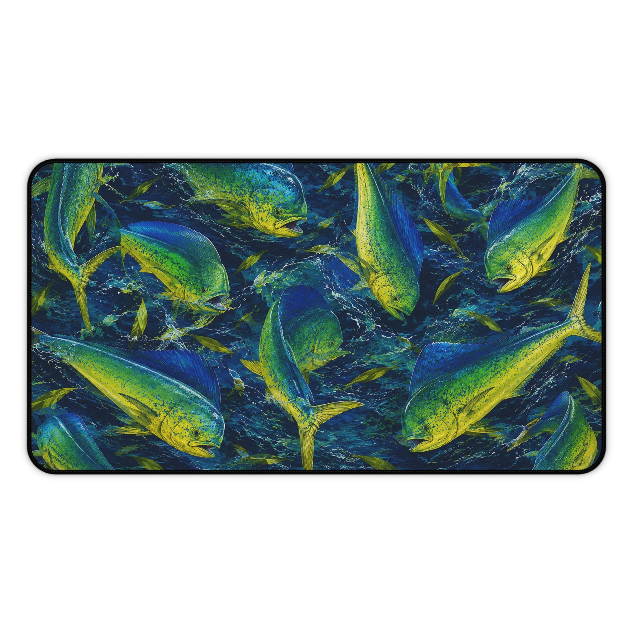 Mahi Mahi Madness Desk Mat — Thick Stitched Edge Gaming Desk Mat with Original Artwork