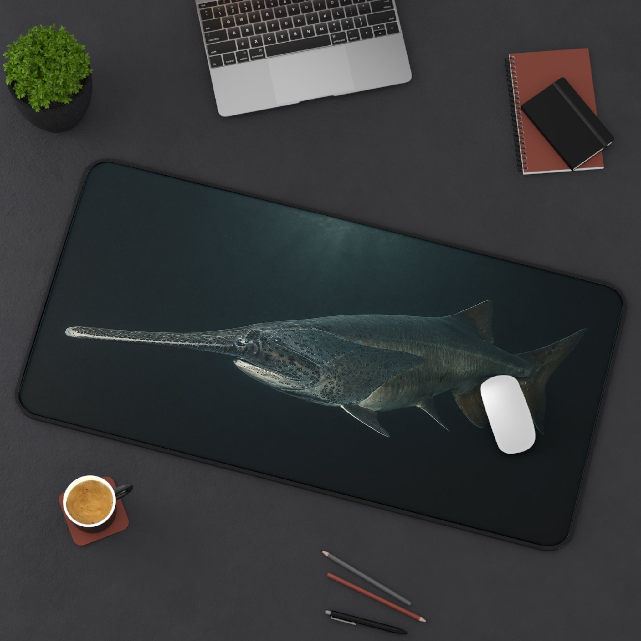 Paddlefish Desk Mat, Spoonbill Fish Mouse Pad, Underwater Fishing Artwork, Ancient River Fish Gaming Mat, Angler Gift