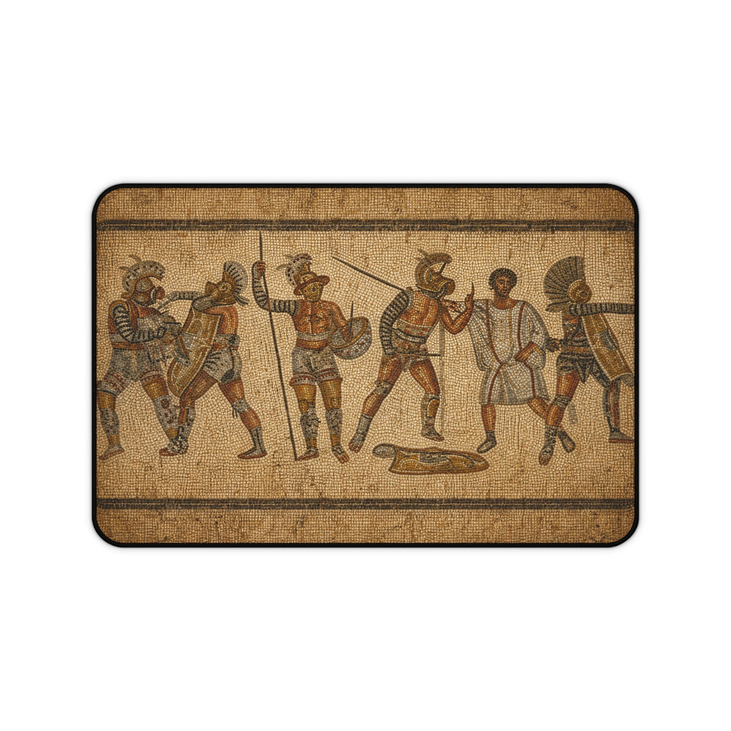 Roman Gladiator Mosaic Desk Mat, Ancient History Mouse Pad, Classical Warrior Gaming Mat, Museum Style Office Decor, History Lover Gift