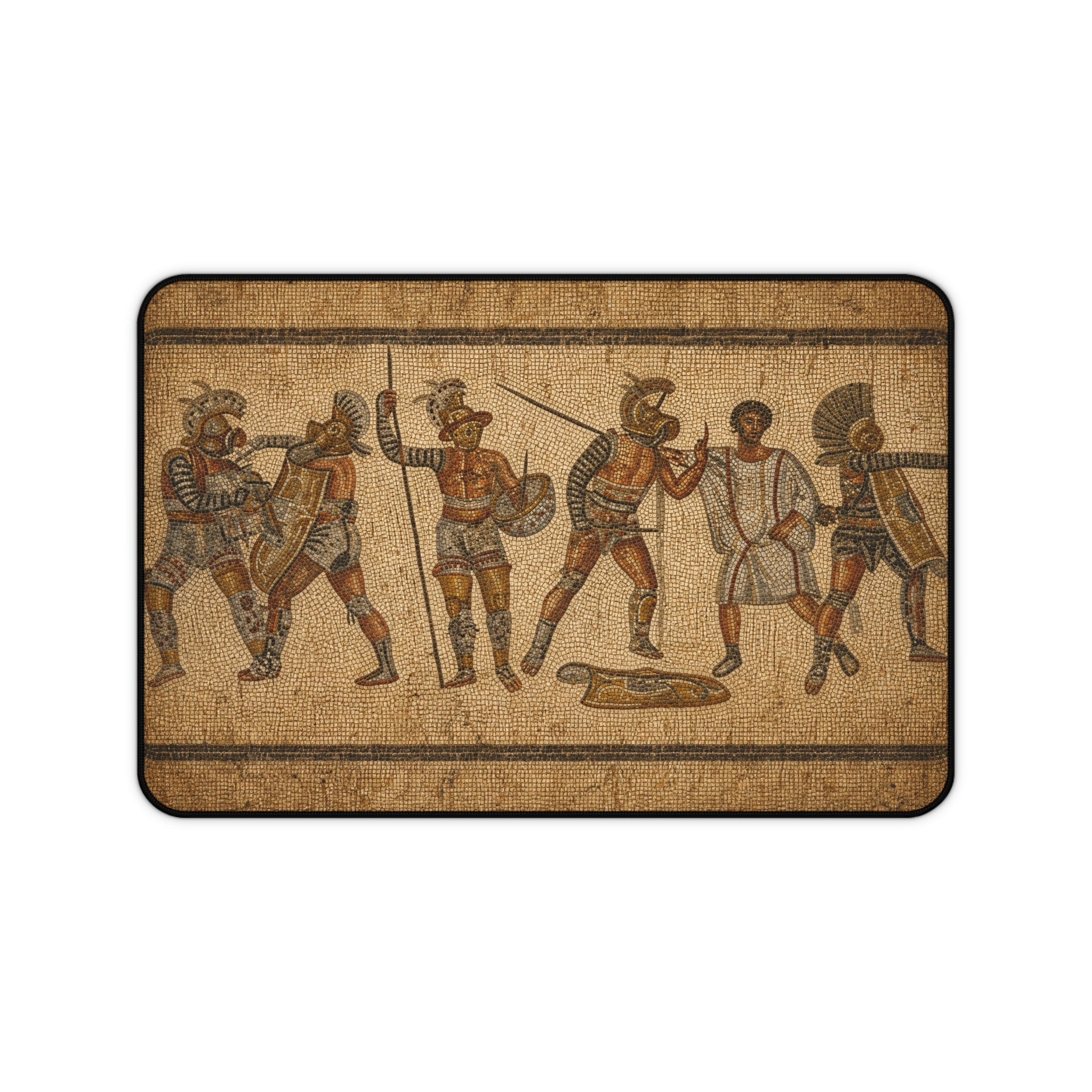 Roman Gladiator Mosaic Desk Mat, Ancient History Mouse Pad, Classical Warrior Gaming Mat, Museum Style Office Decor, History Lover Gift