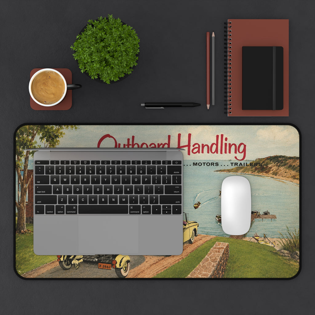 Vintage Outboard Handling Guide 1950s Desk Mat - Thick Stiched Edge Desk Mat
