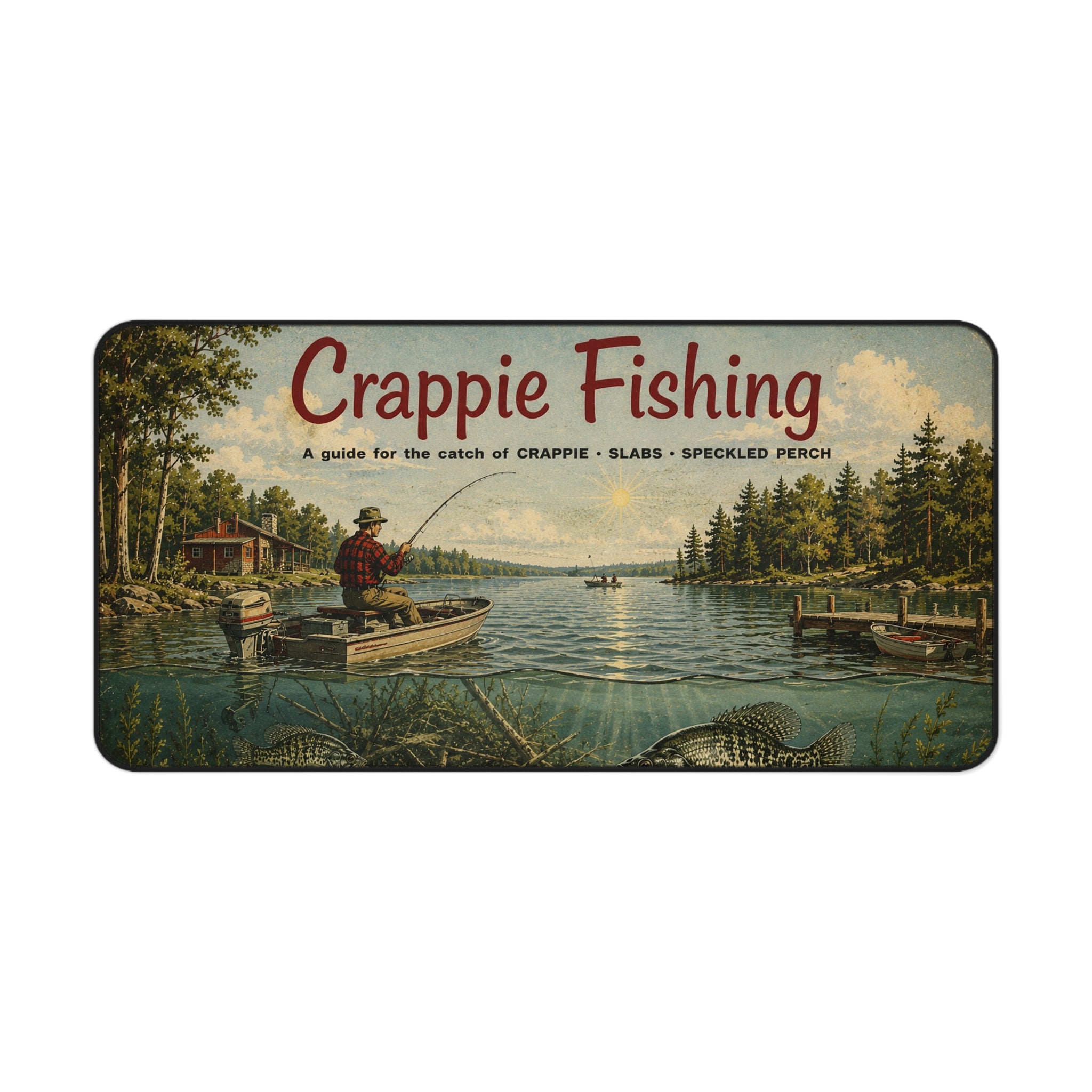 Crappie Fishing Vintage Lake Scene Desk Mat | Fishing Decor