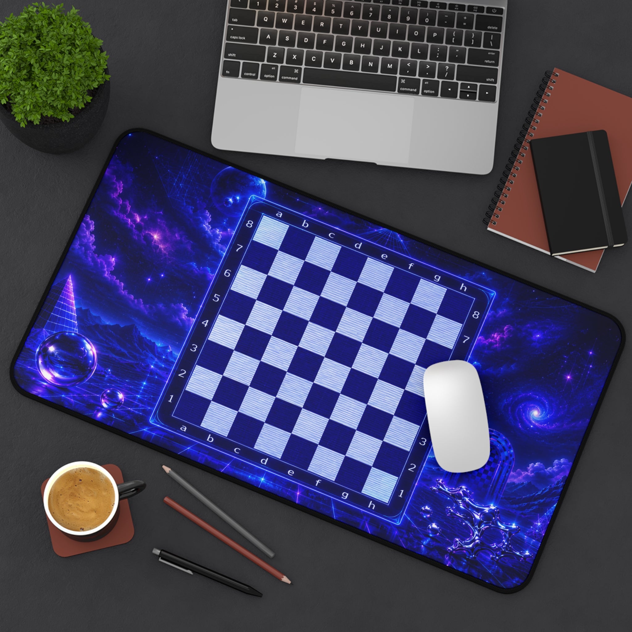 Galactic Chess Board Desk Mat | Blue Space Chessboard Mousepad