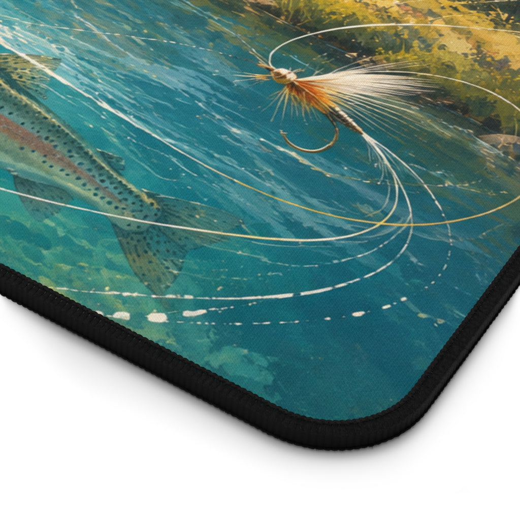 Mountain Fly Fishing Scene Desk Mat | River Trout Landscape Mousepad