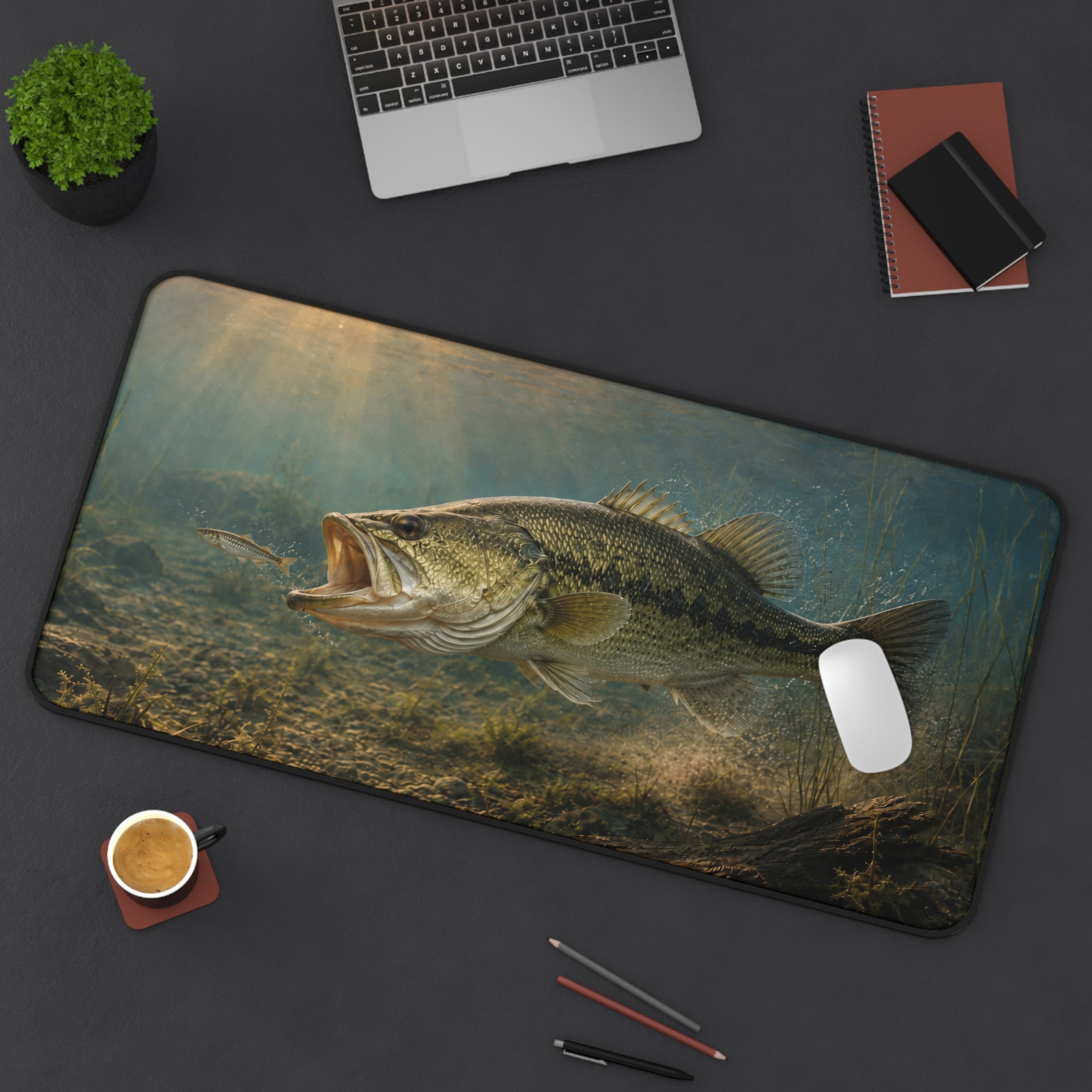 Largemouth Bass Underwater Scene Desk Mat | Fishing Lake Angler Mousepad