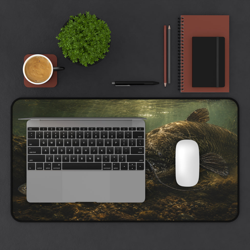 Dark Catfish Desk Mat — Thick Stitched Edge Gaming Desk Mat with Original Artwork