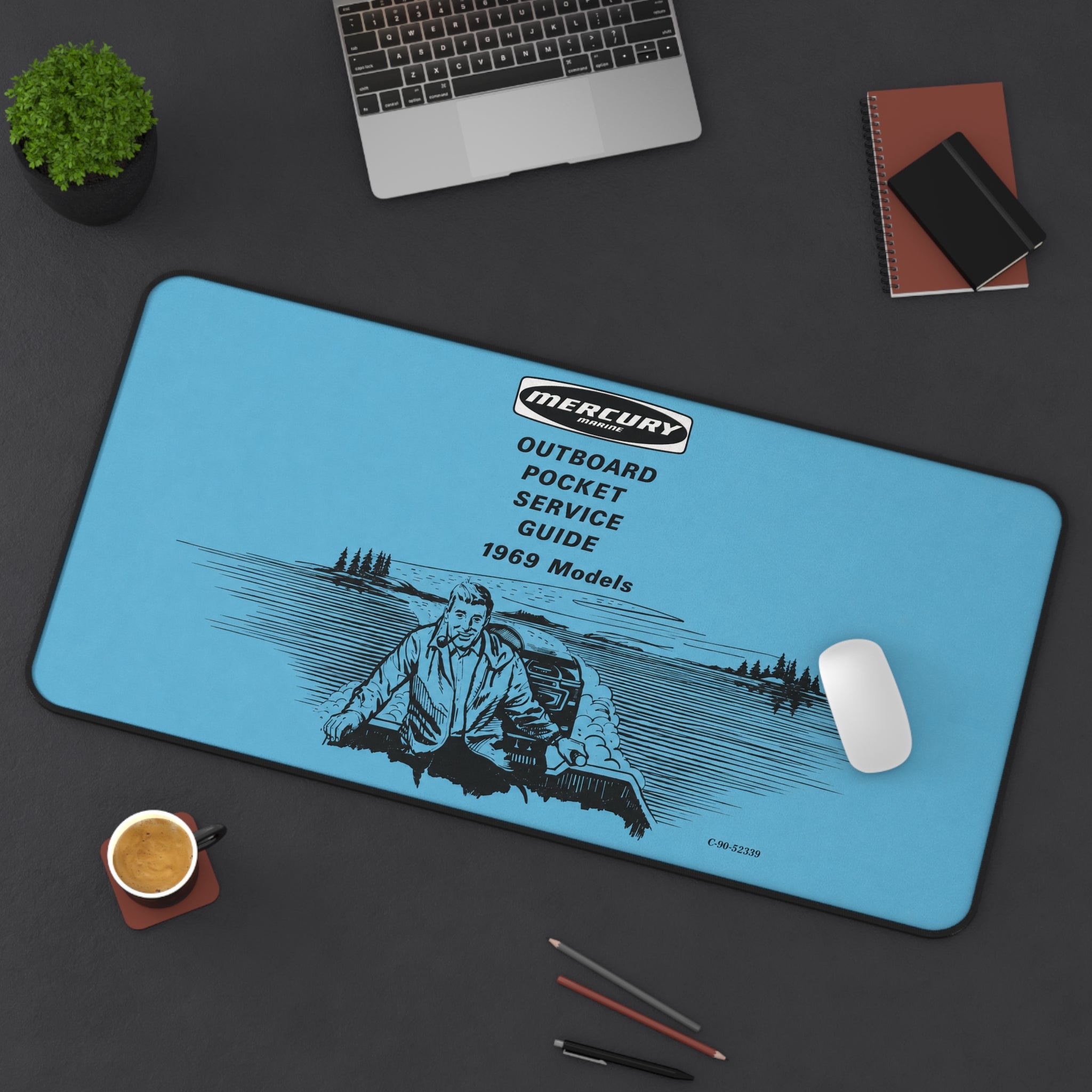 Mercury Outboard Pocket Service Guide 1969 Desk Mat | Vintage Boat Illustration