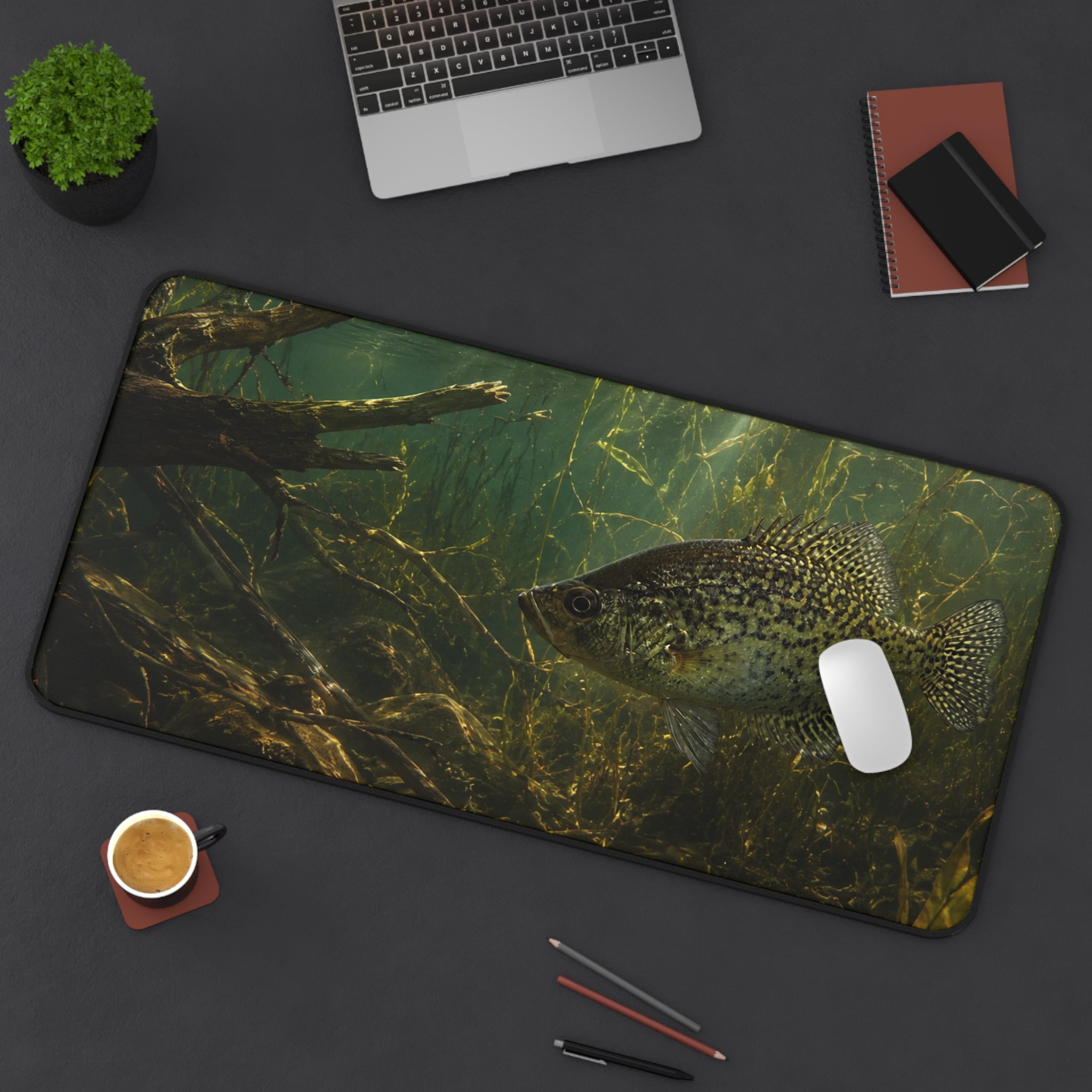 Crappie Season Desk Mat — Thick Stitched Edge Gaming Desk Mat with Original Artwork