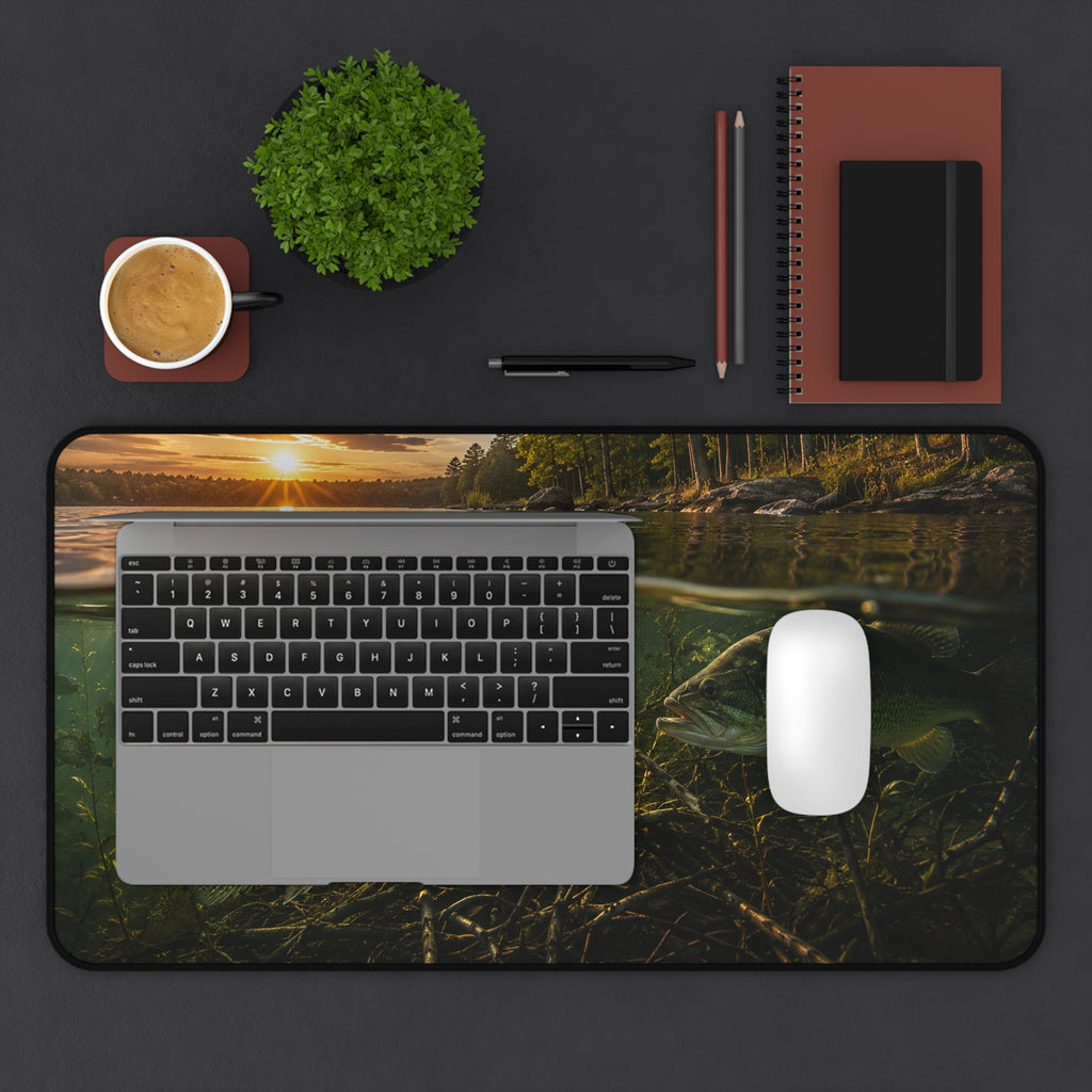 Underwater Lake Fish Scene Desk Mat | Sunset Shoreline, Crappie and Bass