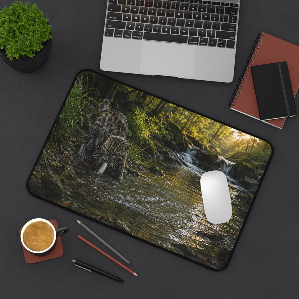 Forest Stream Leopard Desk Mat | Scenic Wildlife Mouse Pad