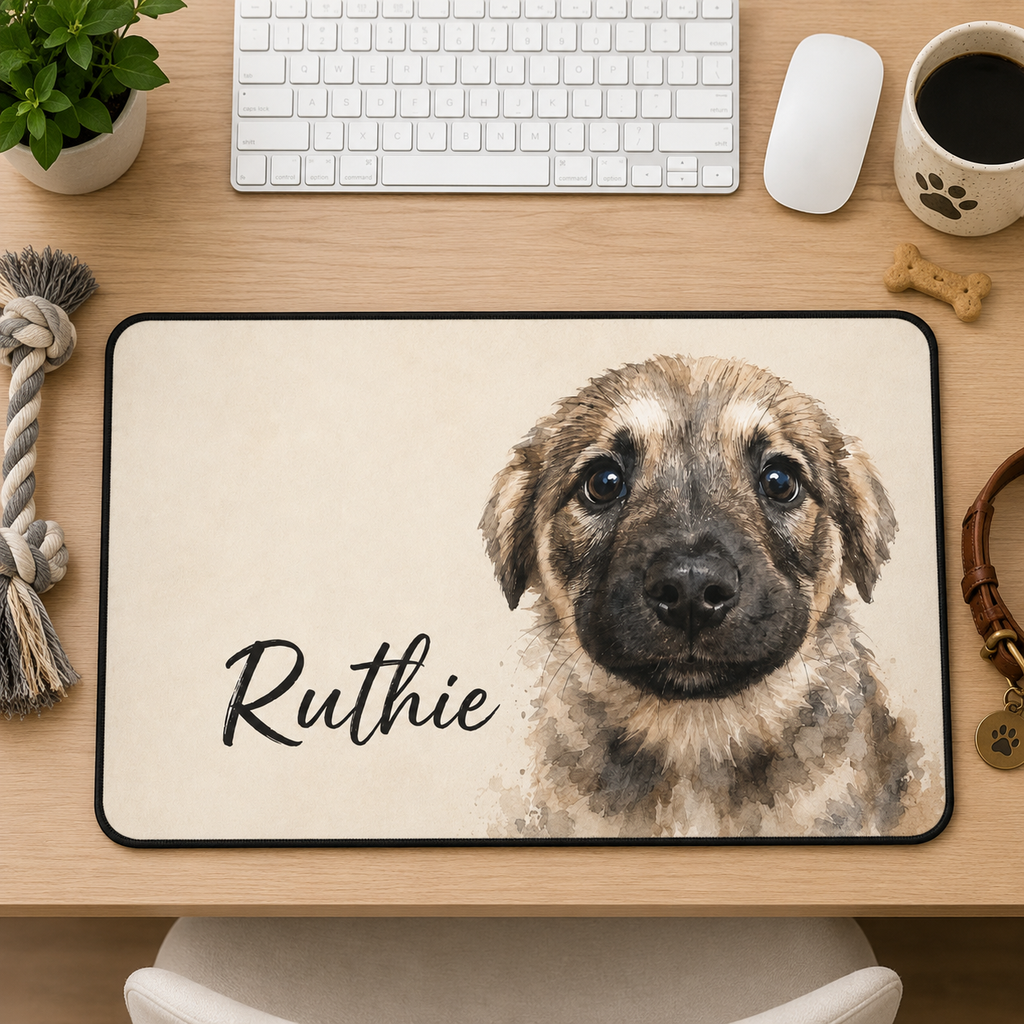 Personalized Puppy Portrait Desk Mat For Pet Owner | Pet Birthday Gift | Dog Adoption Day | Custom Mouse Pad For Pet Lovers