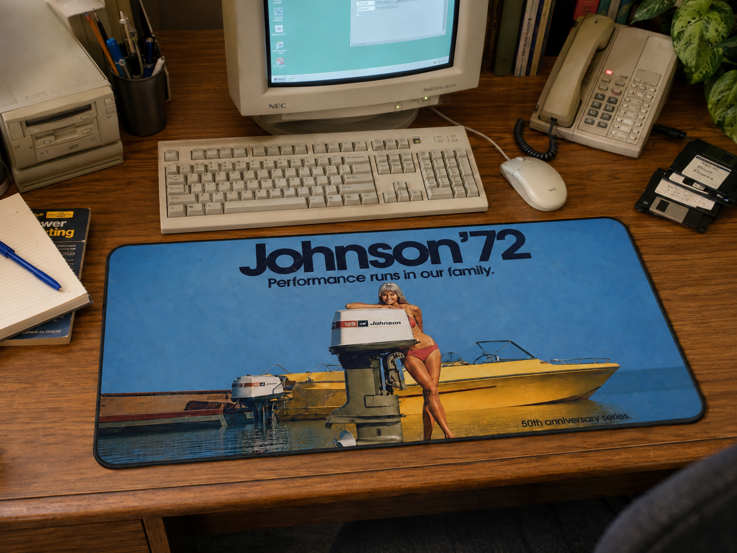 Johnson 72 Desk Mat, Vintage Outboard Motor Mouse Pad, Retro Boating Advertisement, Lake House Office Decor, Boater Gift