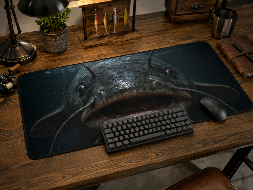 Giant Catfish Face Desk Mat | Underwater Fish Mousepad