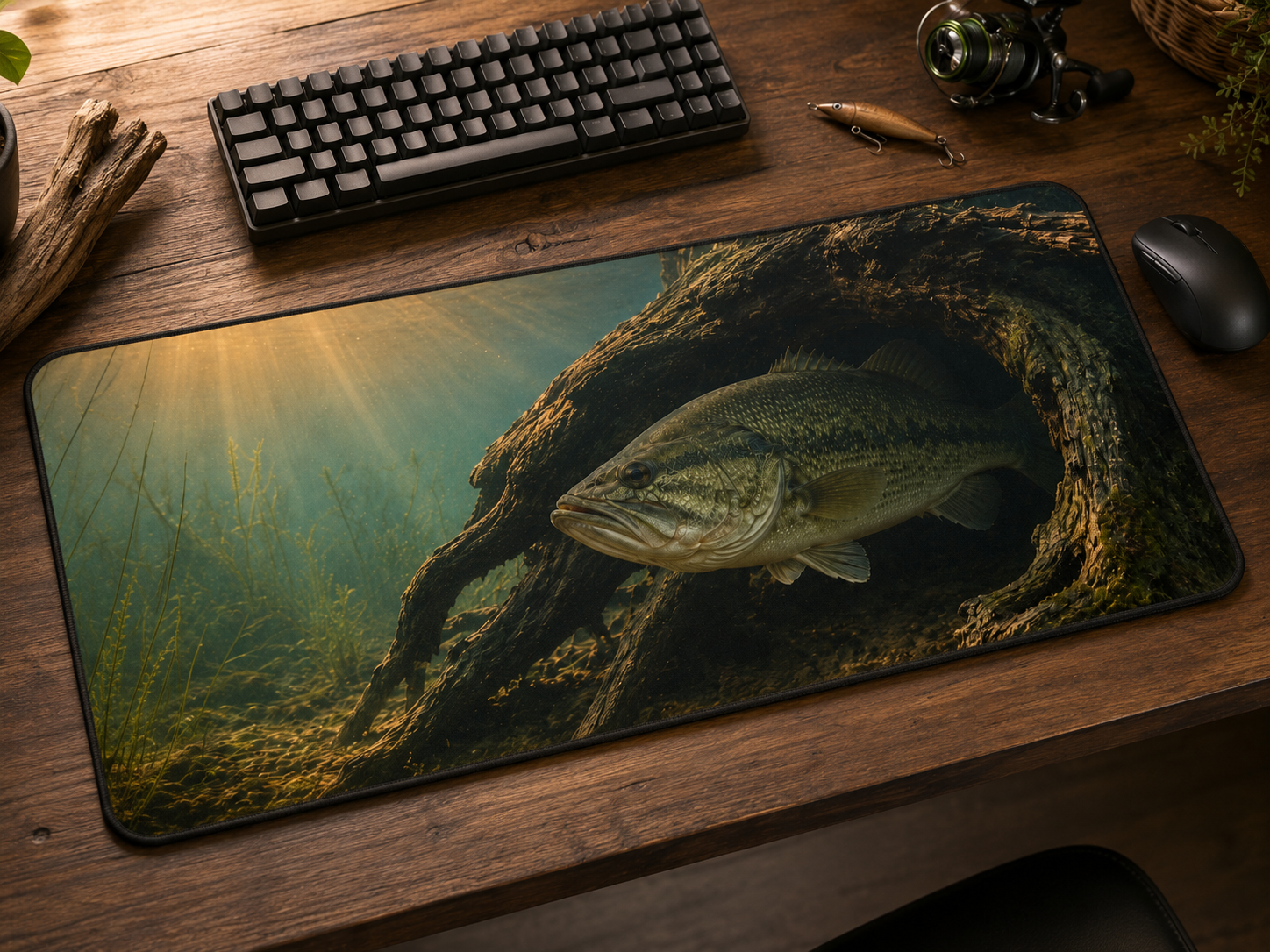 Largemouth Bass Desk Mat, Underwater Fishing Mouse Pad, Bass Fishing Desk Mat, Aquarium Fish Mousepad, Angler Gift