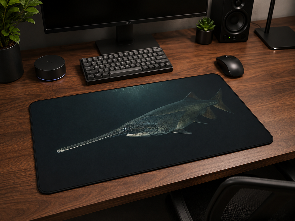 Paddlefish Desk Mat, Spoonbill Fish Mouse Pad, Underwater Fishing Artwork, Ancient River Fish Gaming Mat, Angler Gift