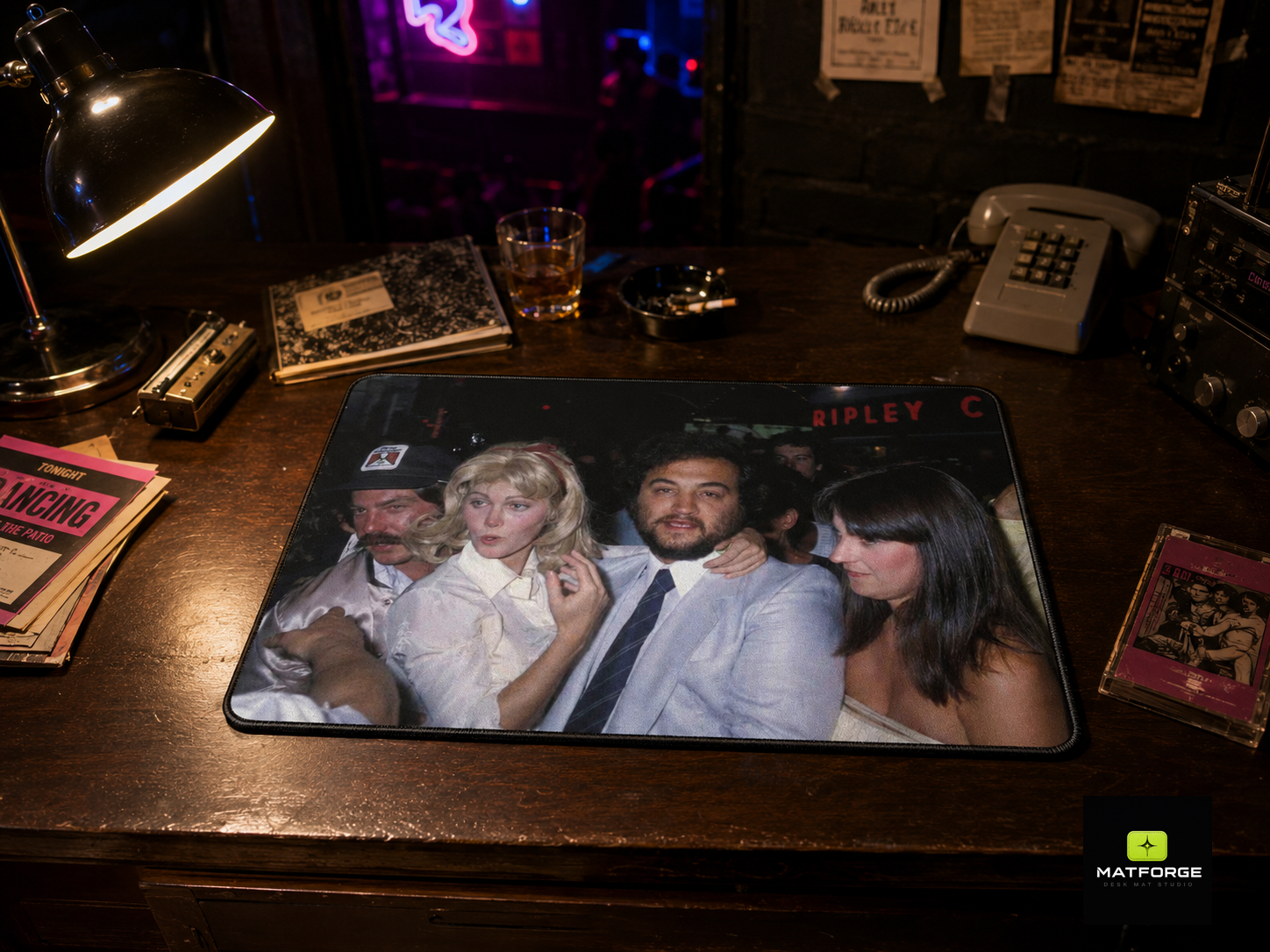 Vintage Nightclub Photo Desk Mat | Retro Party Scene, 1970s Celebrities