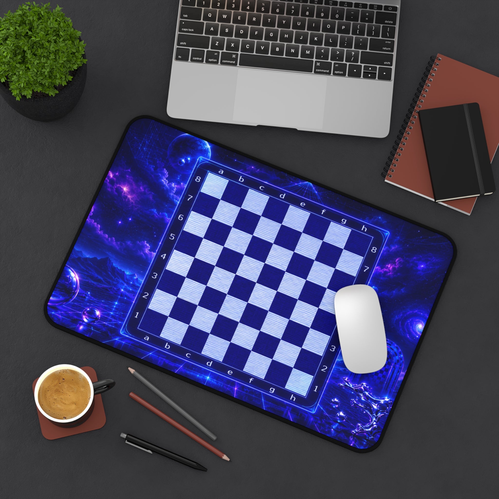 Galactic Chess Board Desk Mat | Blue Space Chessboard Mousepad