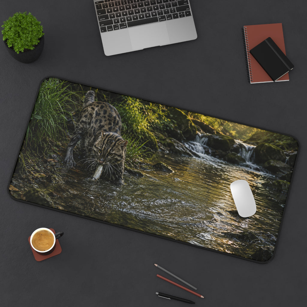 Forest Stream Leopard Desk Mat | Scenic Wildlife Mouse Pad