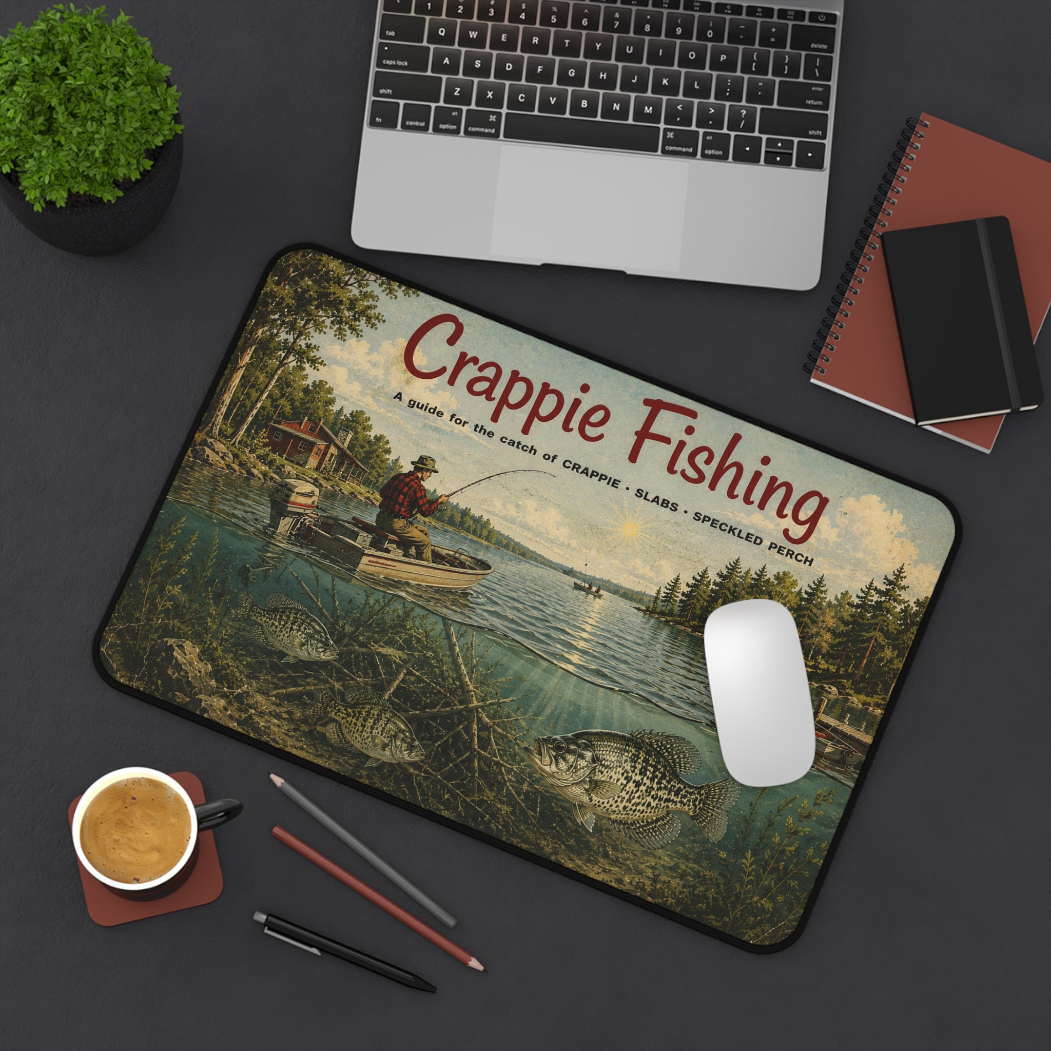 Crappie Fishing Vintage Lake Scene Desk Mat | Fishing Decor
