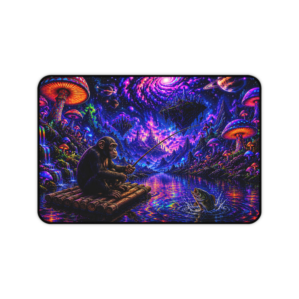 Psychedelic Night Fishing Desk Mat — Neon Mushroom Galaxy Mouse Pad