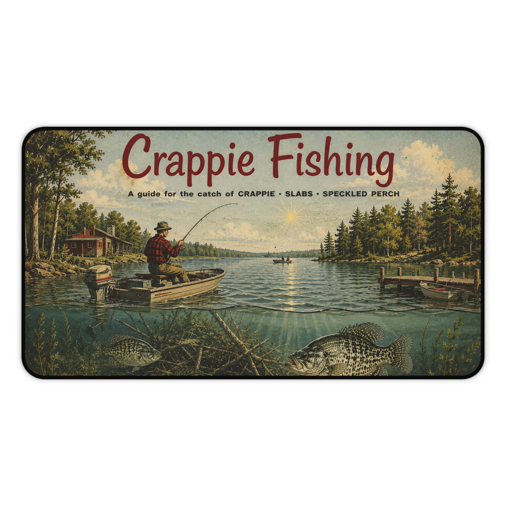 Crappie Fishing Vintage Lake Scene Desk Mat | Fishing Decor